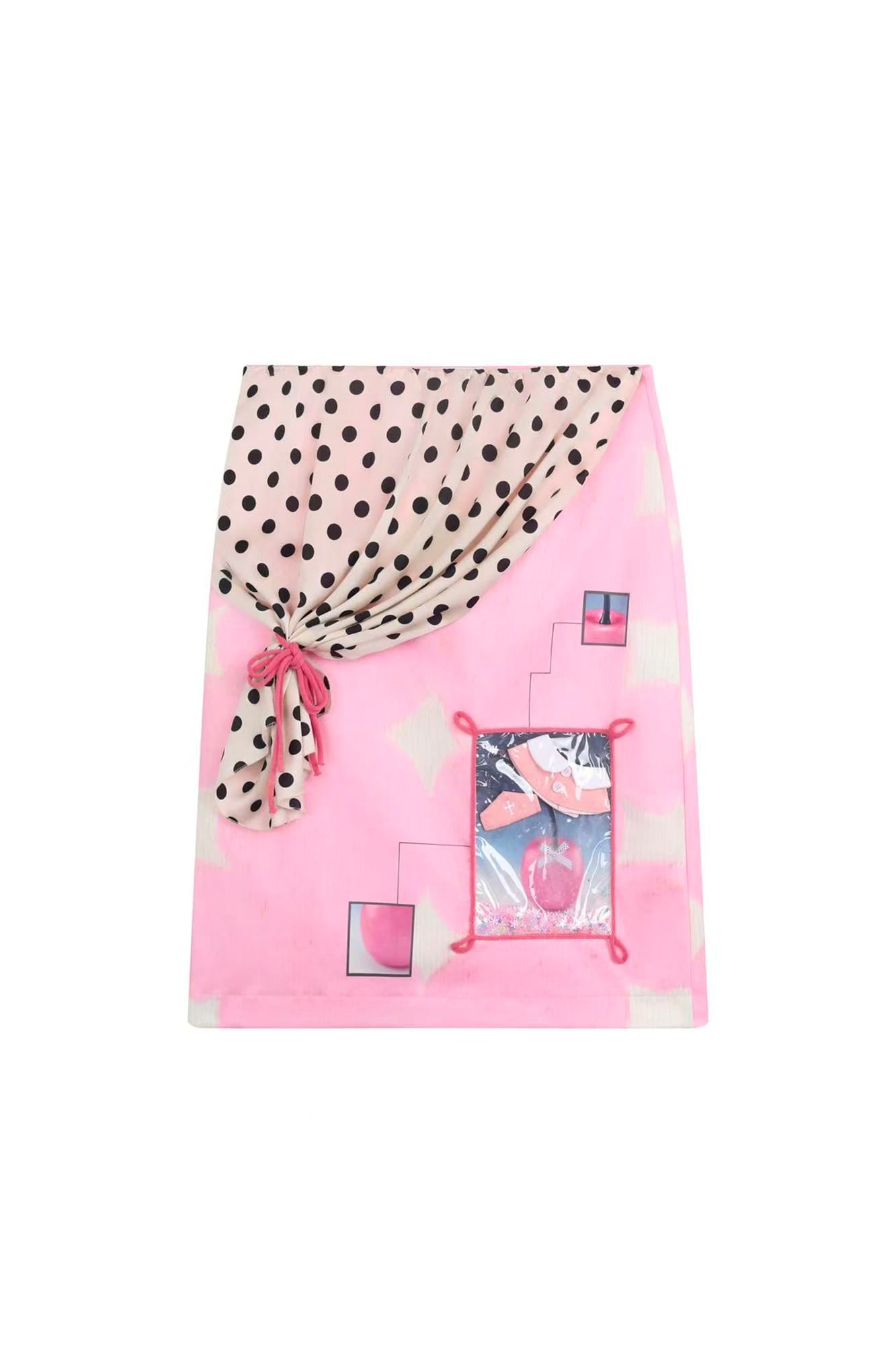 UNSOCIAL NIGHT Polka-Dot Draped Panel Graphic Midi Skirt