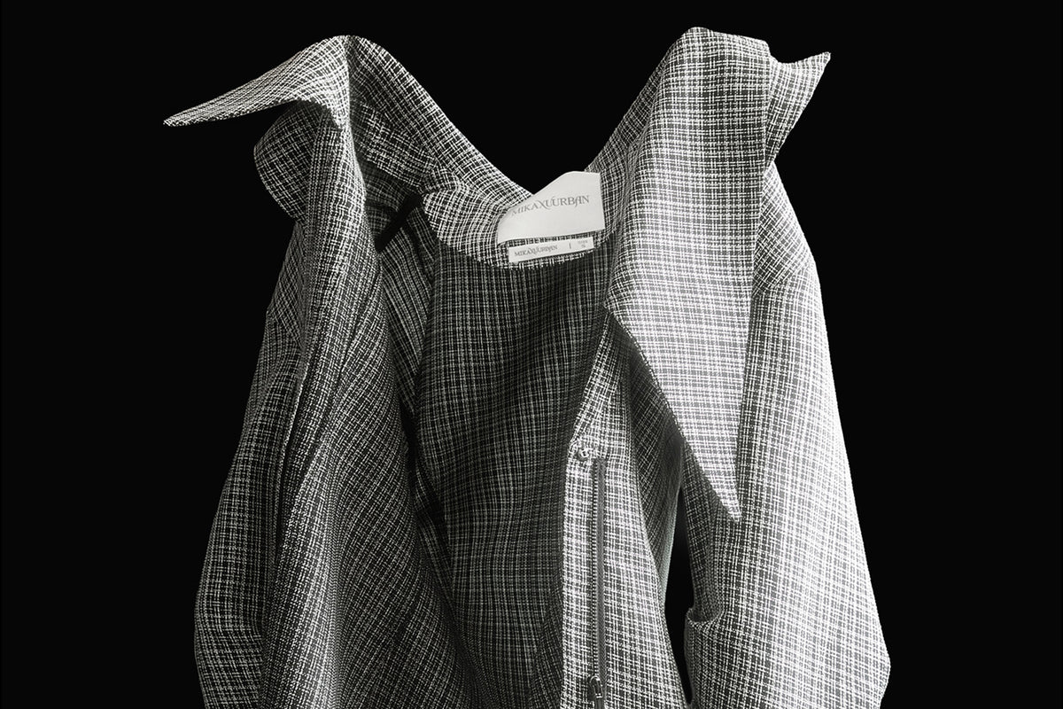 MXU Deconstructed Plaid Pleated Cinched-Waist Jacket
