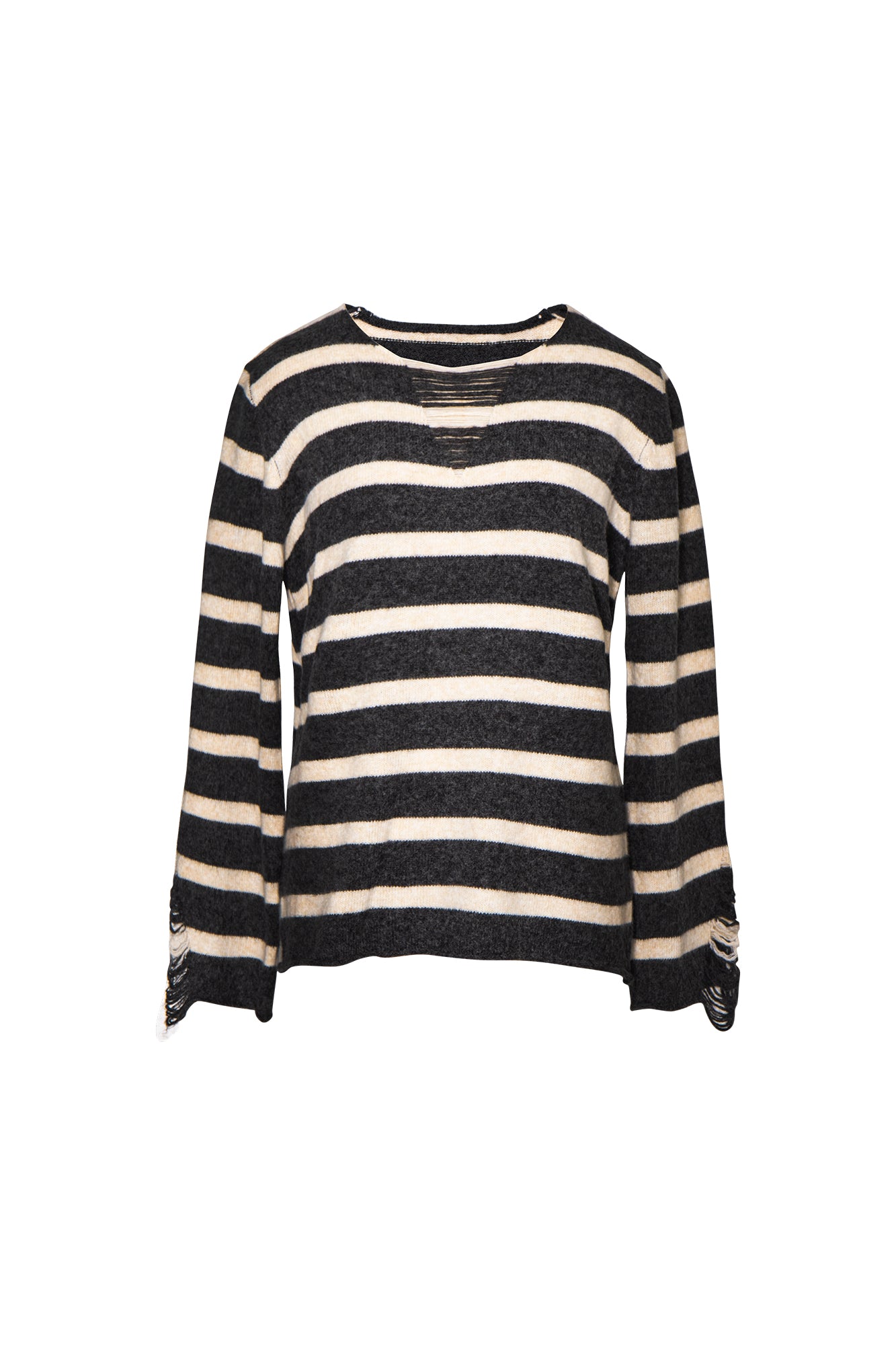 LEONSENSE Distressed Stripe Knit Pullover