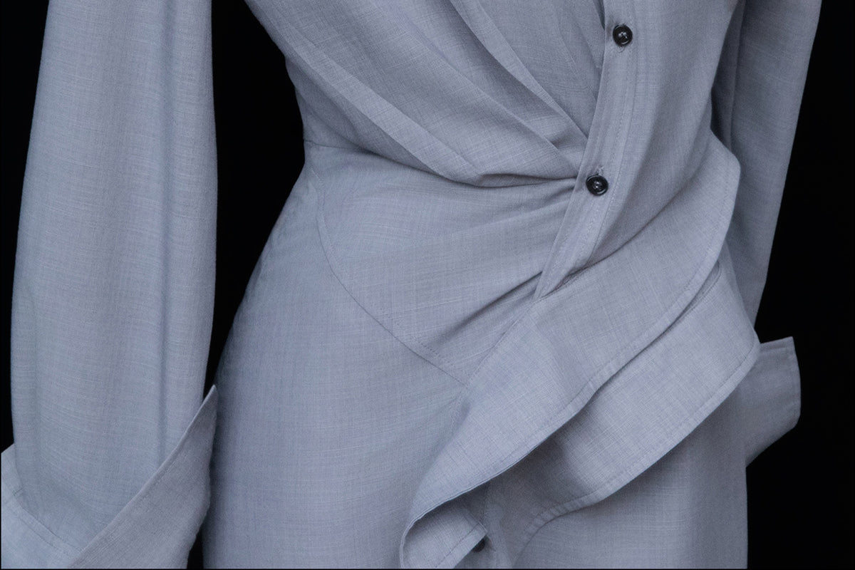 MXU Deconstructed Off-Shoulder Linen Wool Shirt Dress