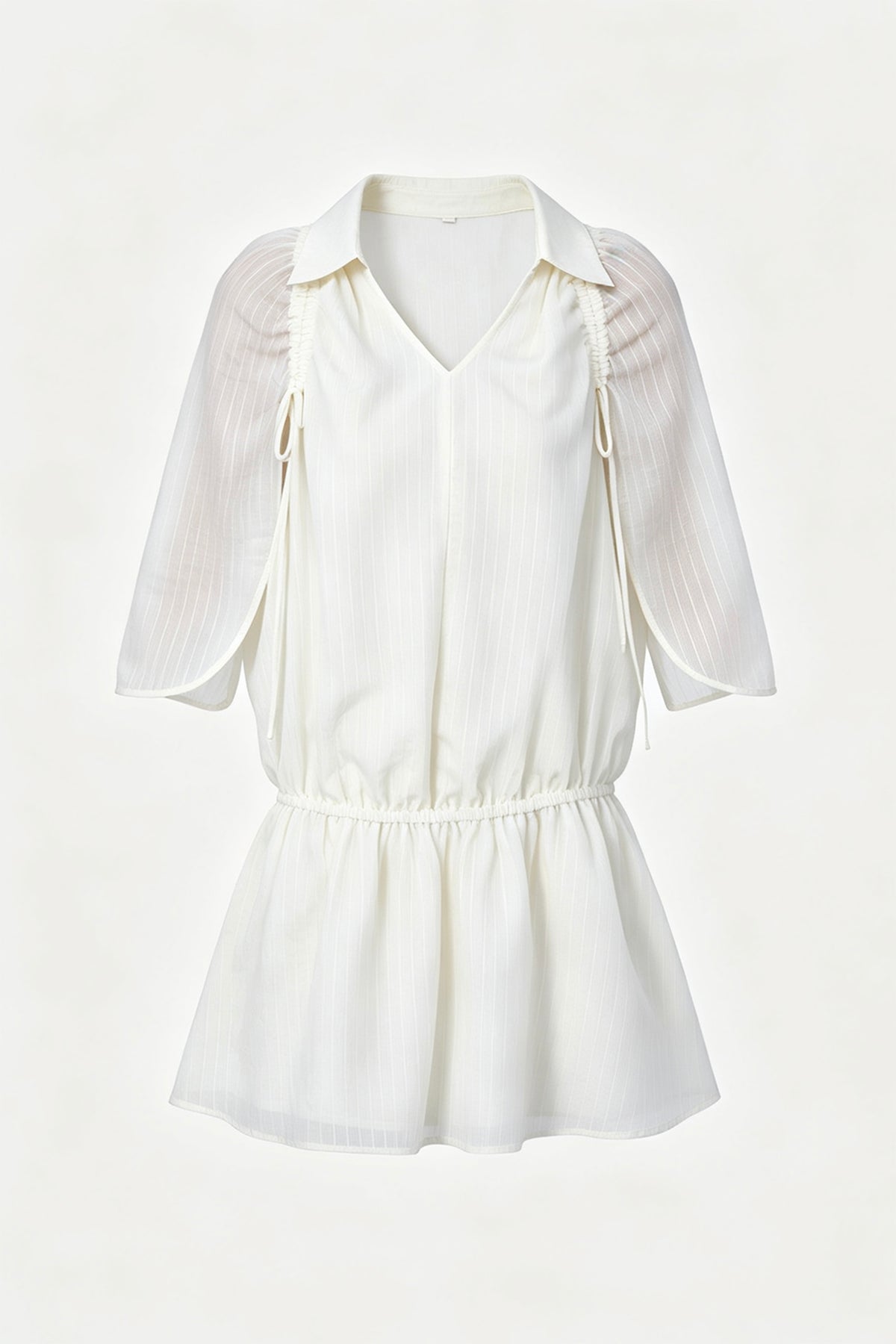 SAME FLOW Striped Drawstring Split-Sleeve Mini Dress