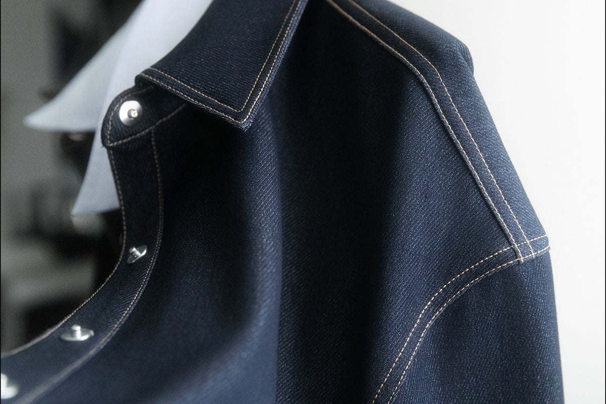 MXU Retro Contrast Detachable-Collar Denim Shirt & Puff Skort Set