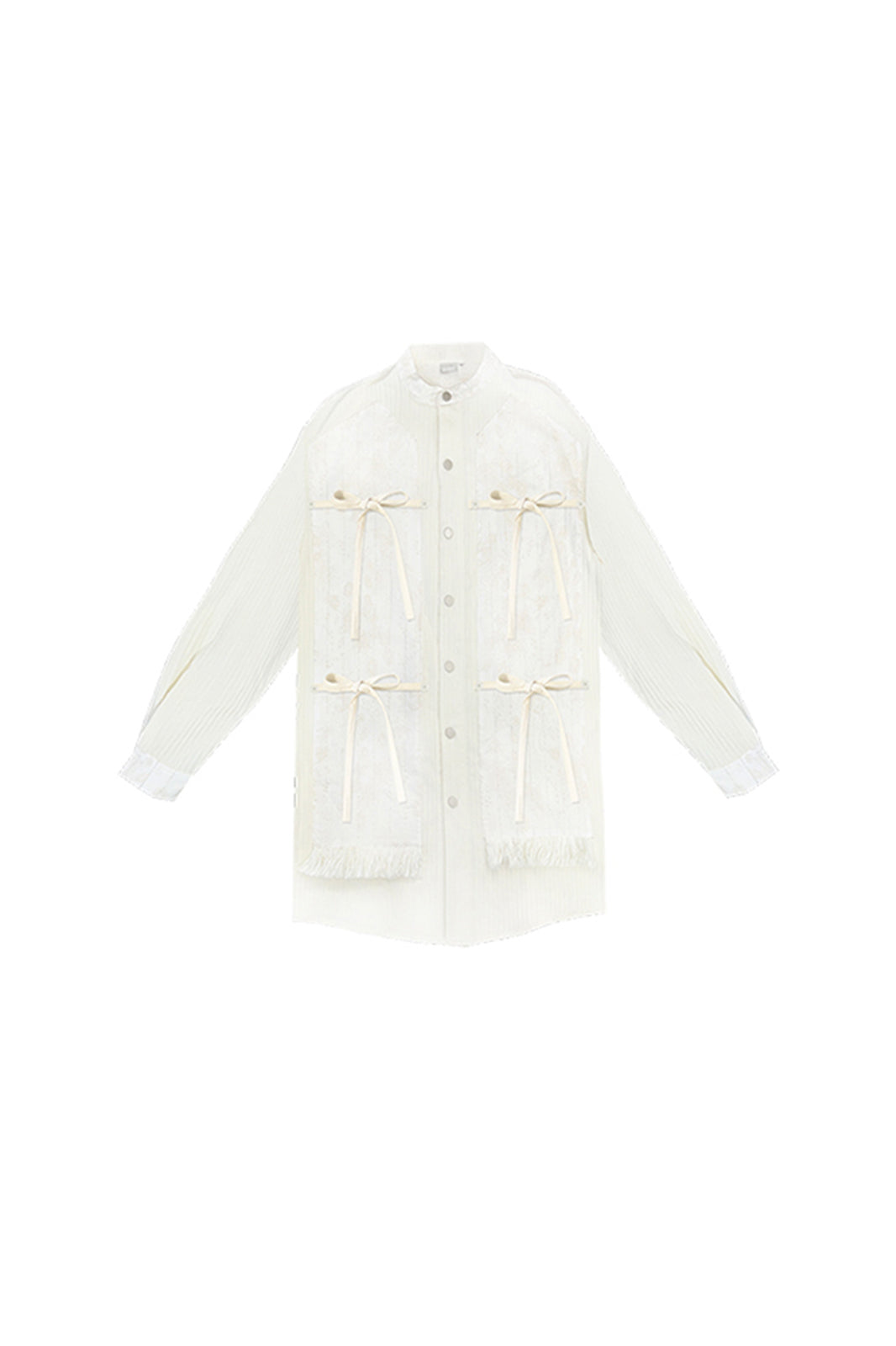 SENSELF Striped Detachable Bow-Tie Shirt