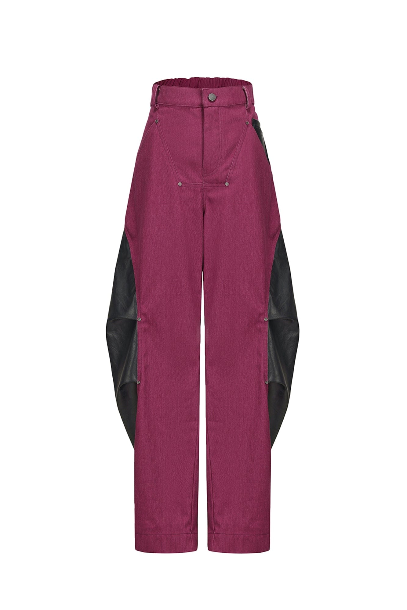 VANN VALRENCE Faux Leather-Paneled Barrel Jeans