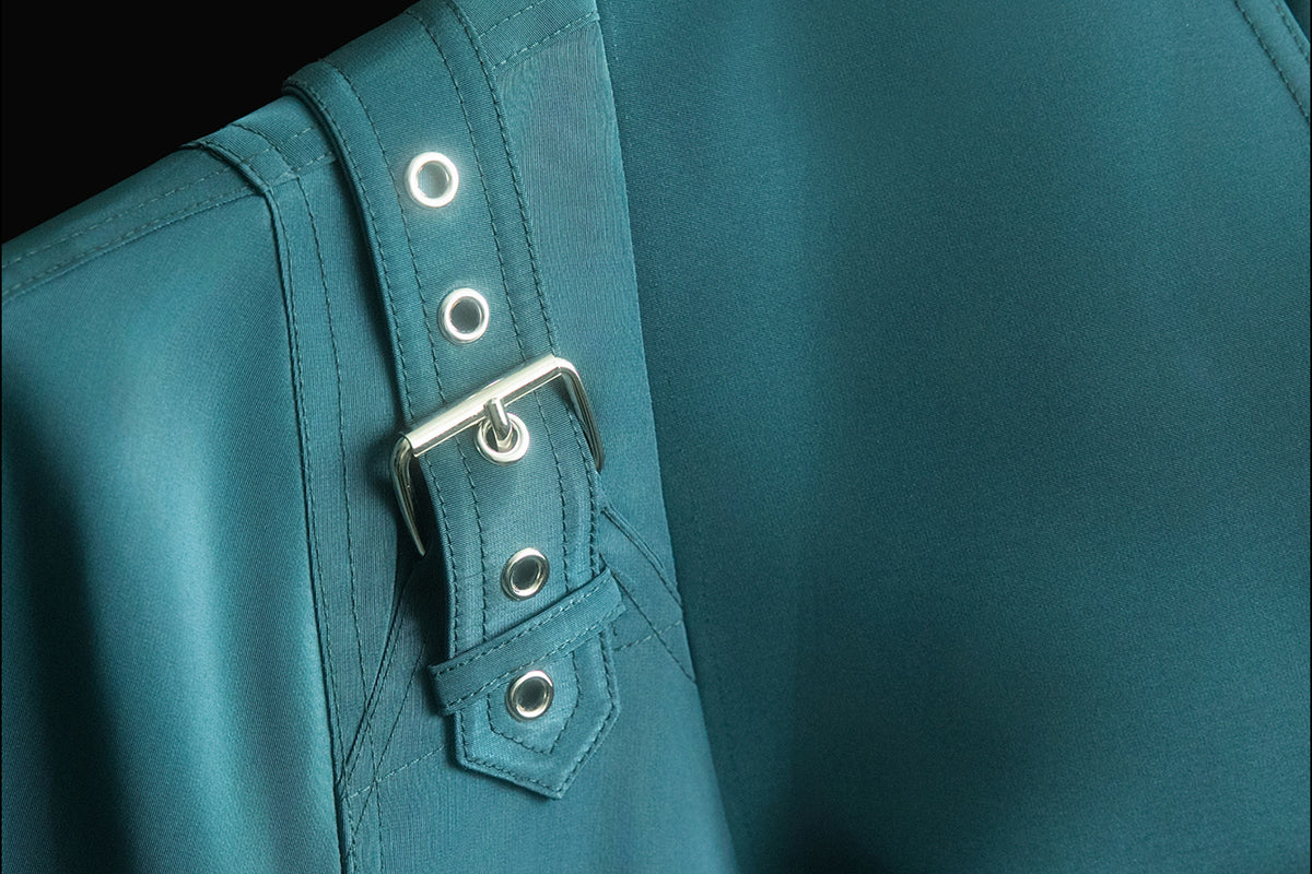 MXU Drawstring Satin Belted Jacket & Zipper Skort Set