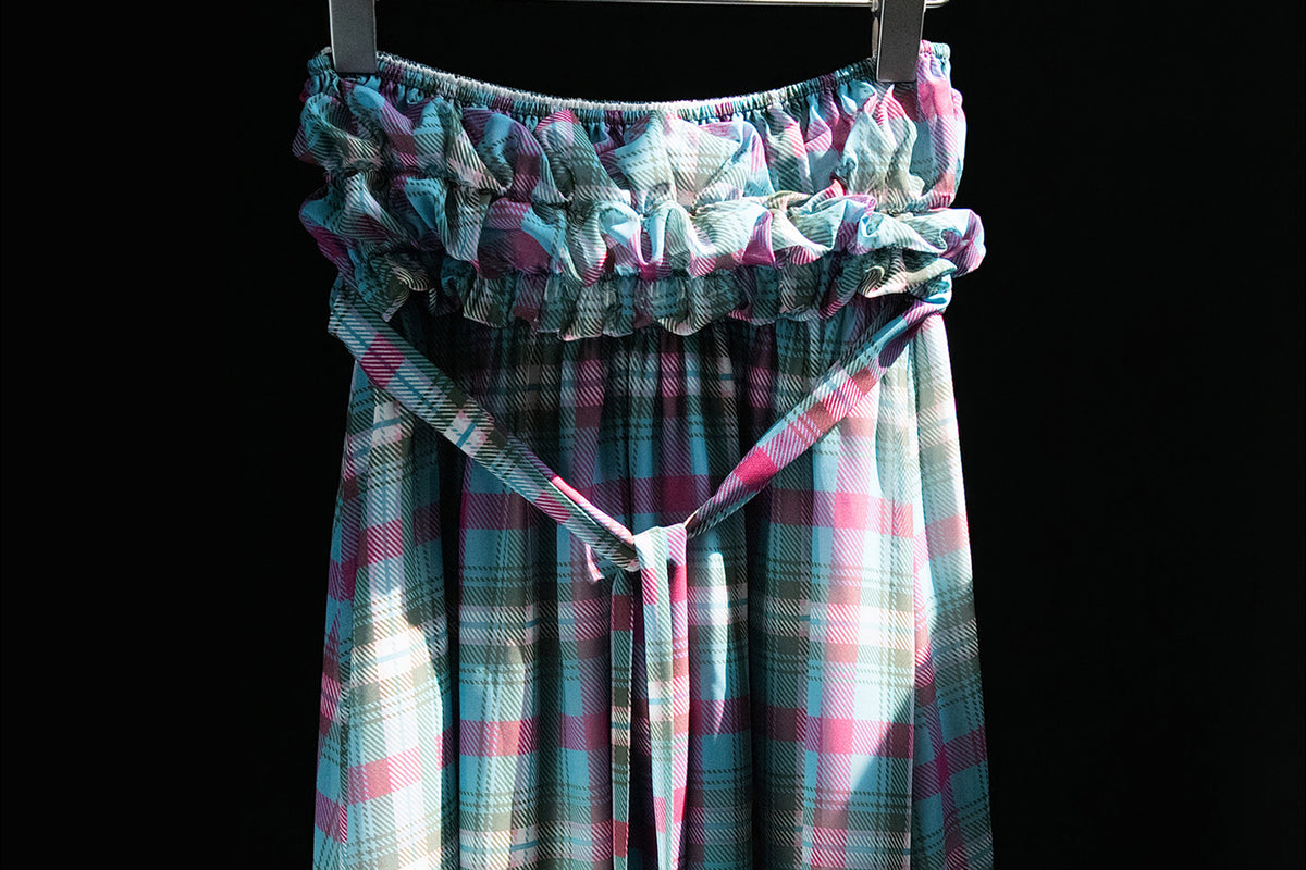 MXU Retro Plaid Ruched Top & Maxi Skirt Set