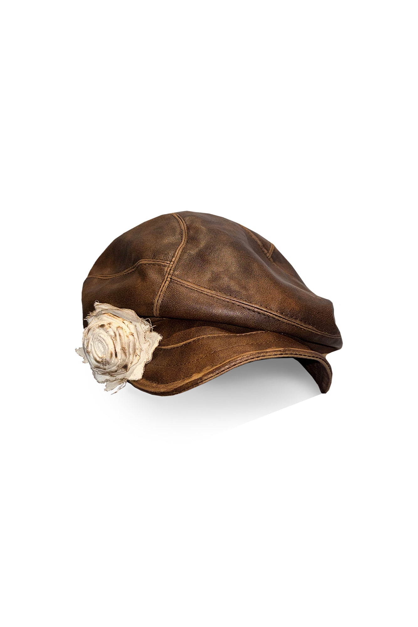 RIDK Faux Leather Rose Embellished Newsboy Cap