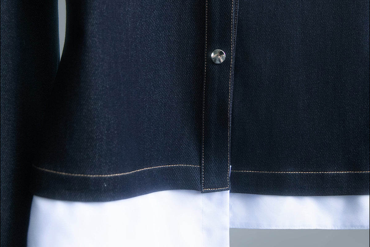 MXU Retro Contrast Detachable-Collar Denim Shirt & Puff Skort Set