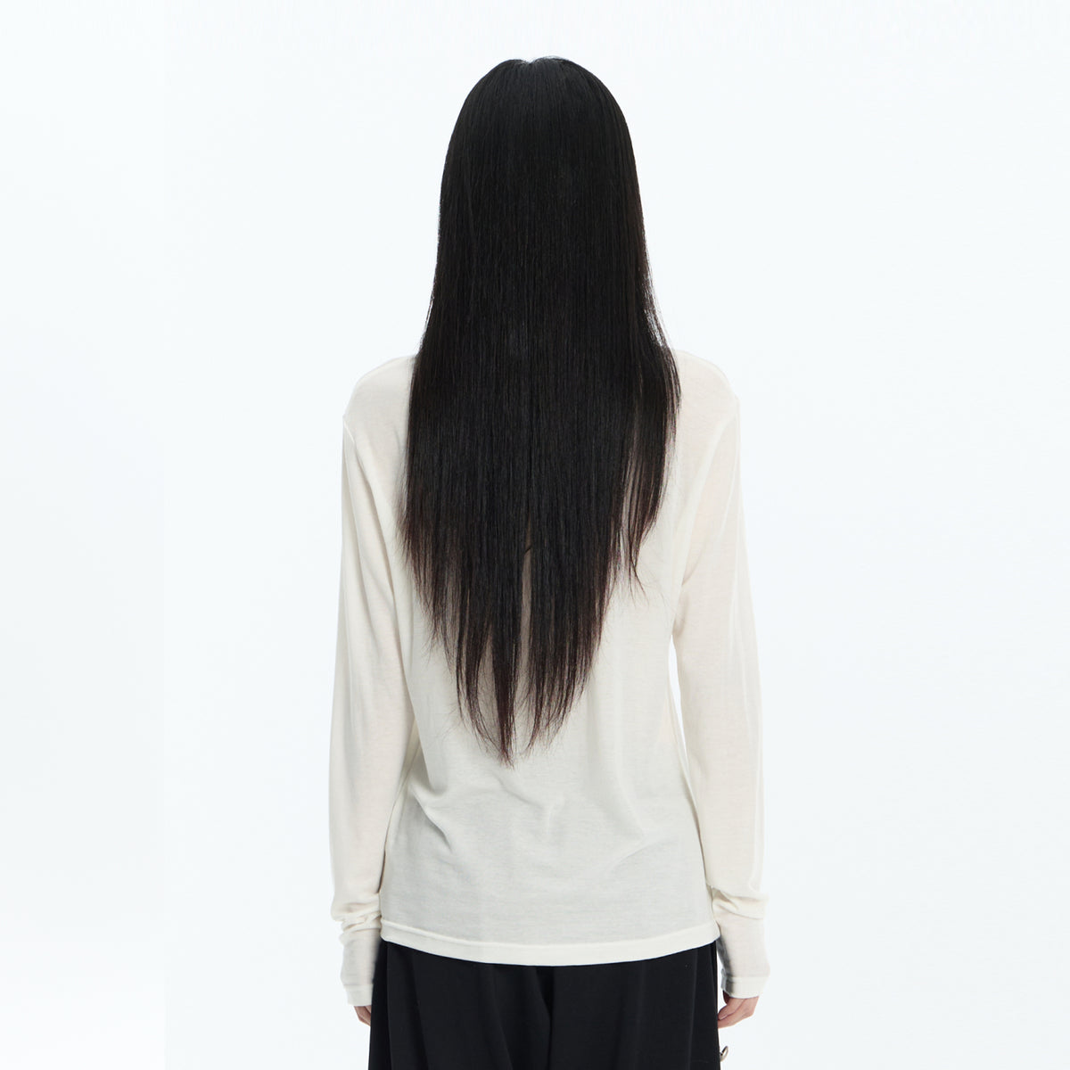 FAYCHUI Beaded Chain Bow V-Neck Long-Sleeve Tee
