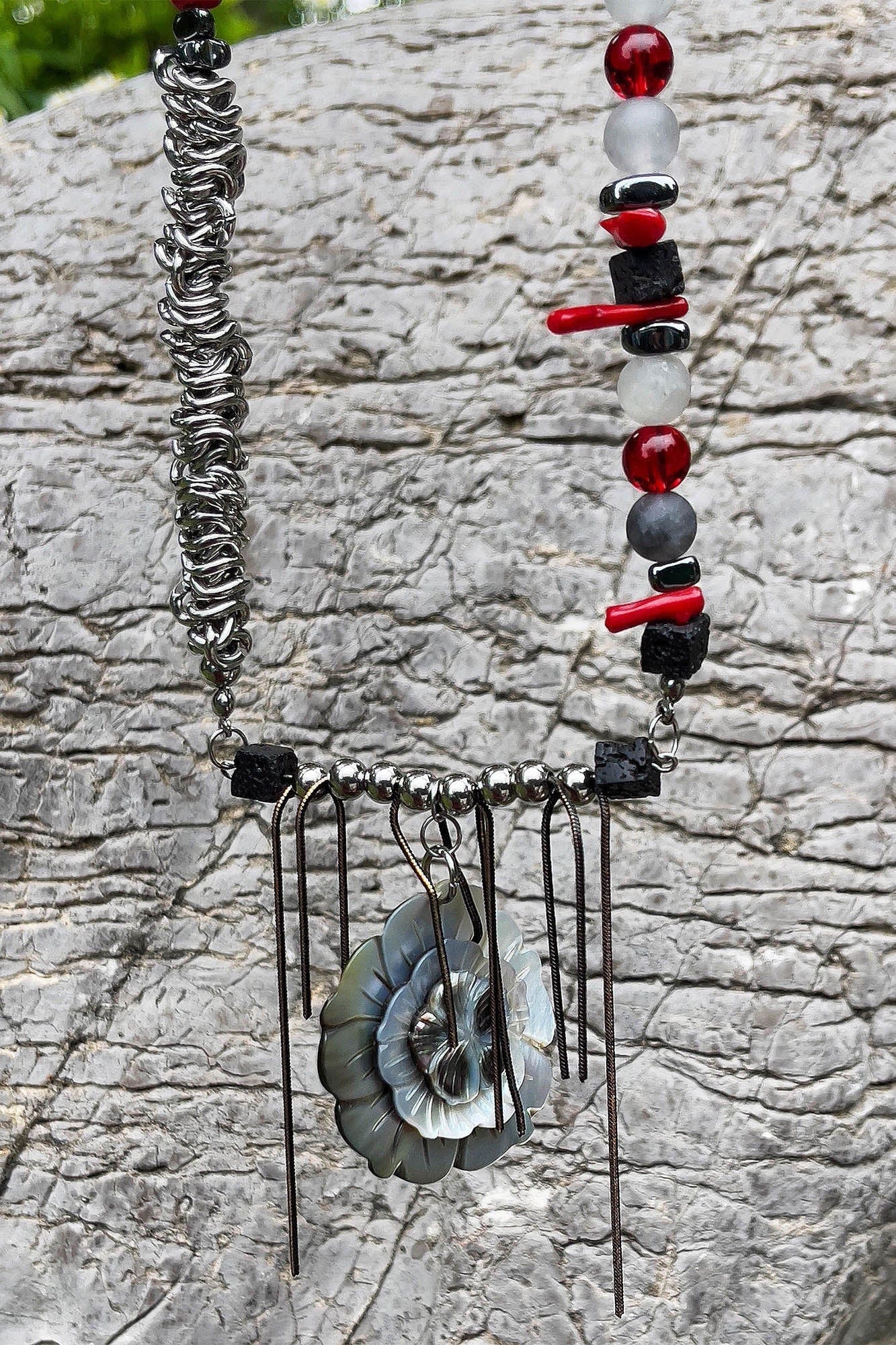 ILLUSORY Flower of Thorns Beaded Necklace, premium urban and streetwear designers apparel on PROJECTISR.com, ILLUSORY