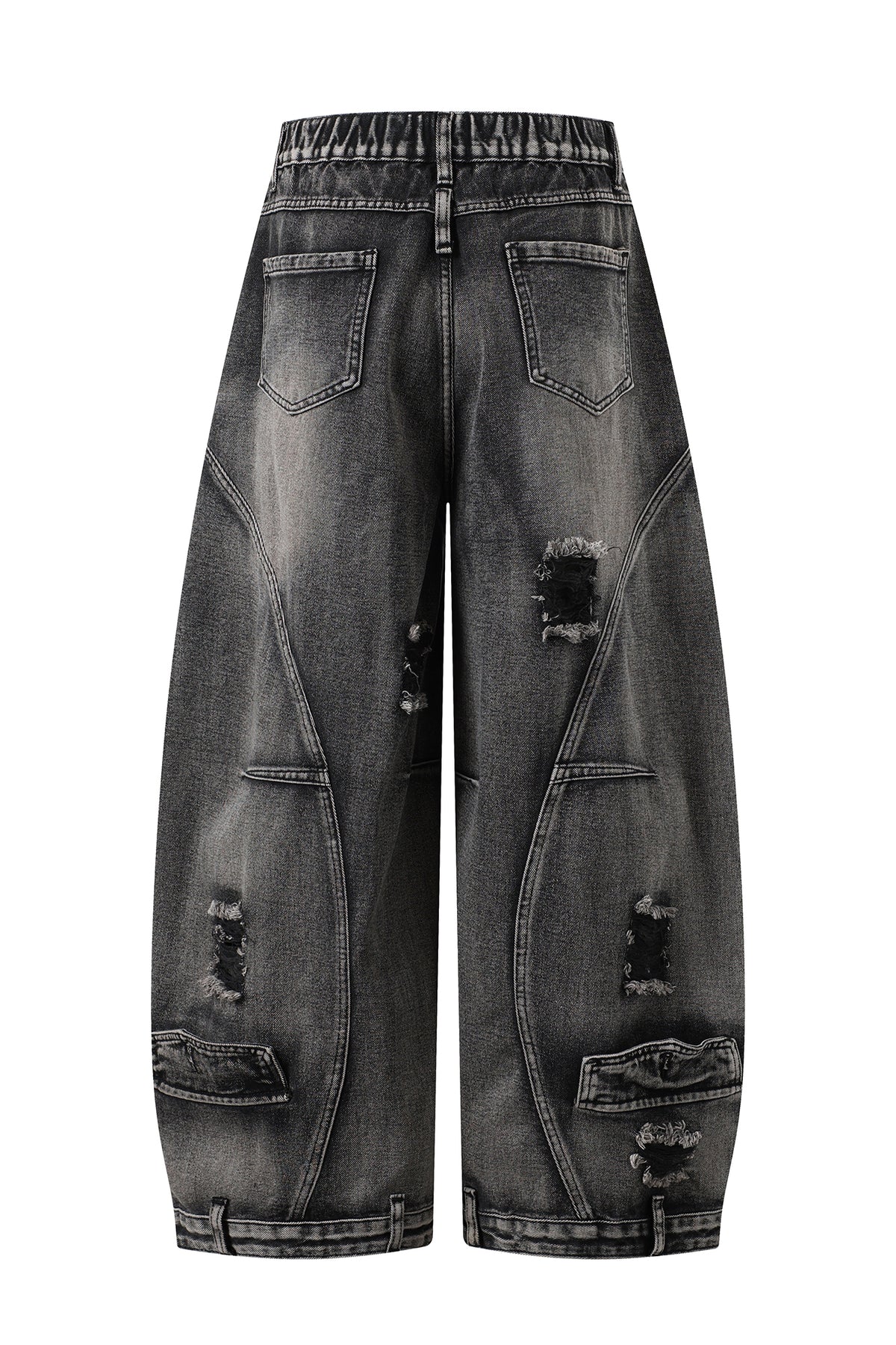 FREE CENTER Distressed Washed Curve Wide-Leg Jeans