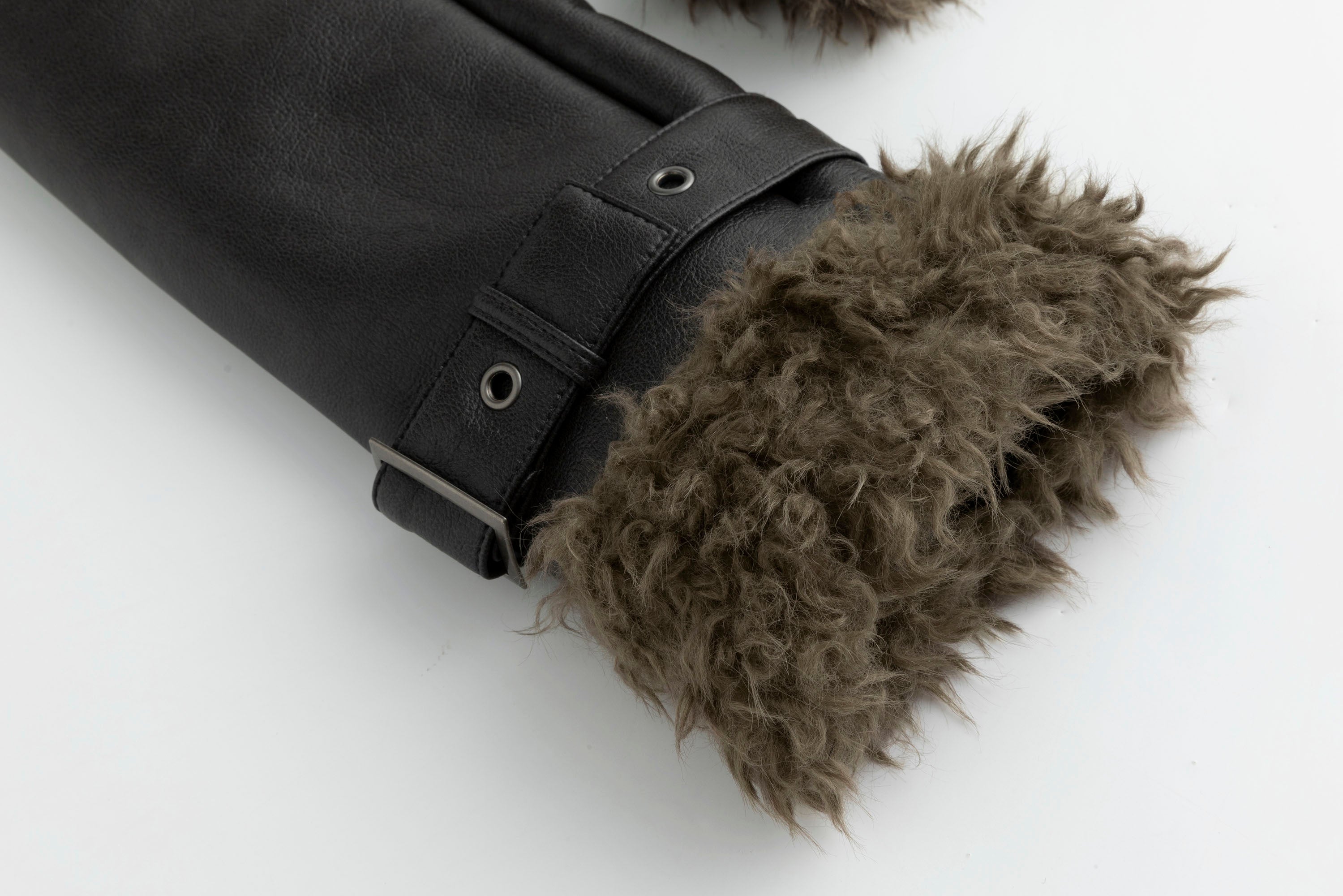 CESTNOUS Faux-Shearling Trim Faux Leather Jacket