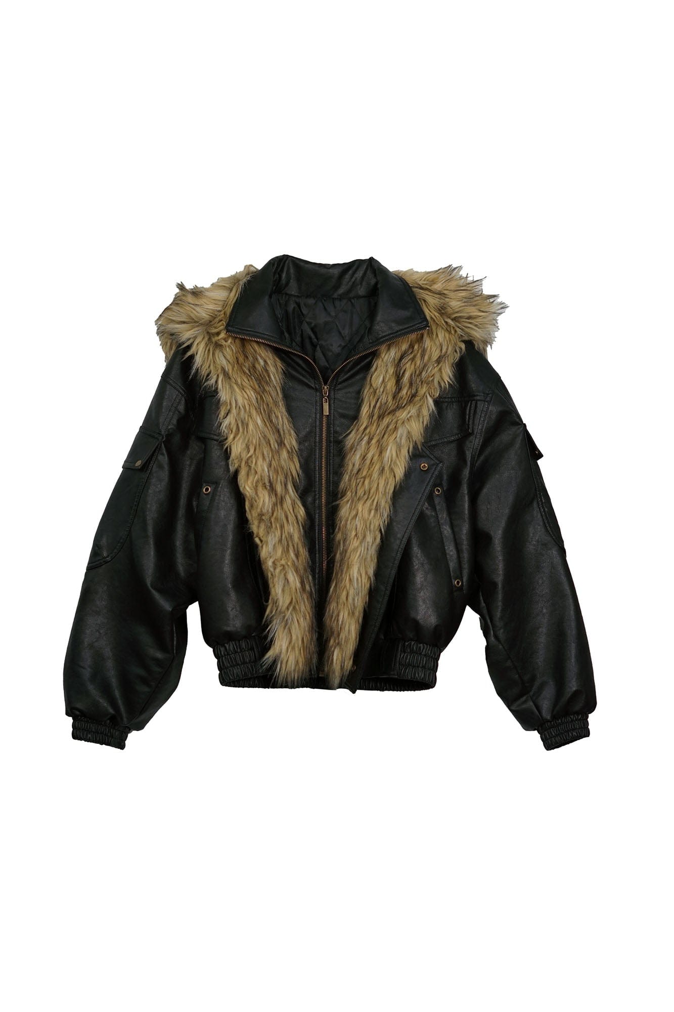 CESTNOUS Detachable Faux Fur-Lined Bomber Jacket