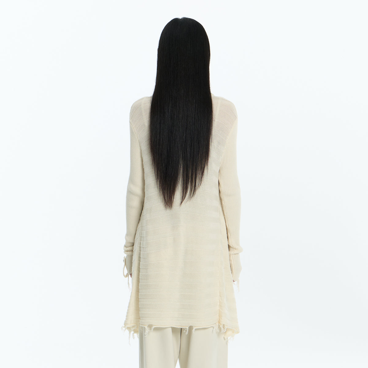 FAYCHUI Frayed-Hem Wool-Blend Asymmetric Cardigan