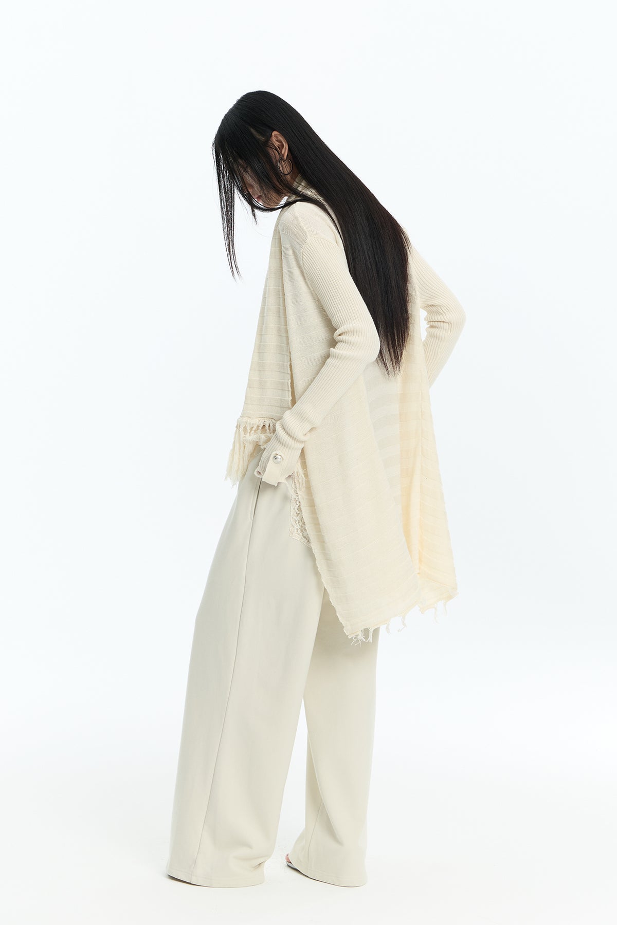 FAYCHUI Frayed-Hem Wool-Blend Asymmetric Cardigan
