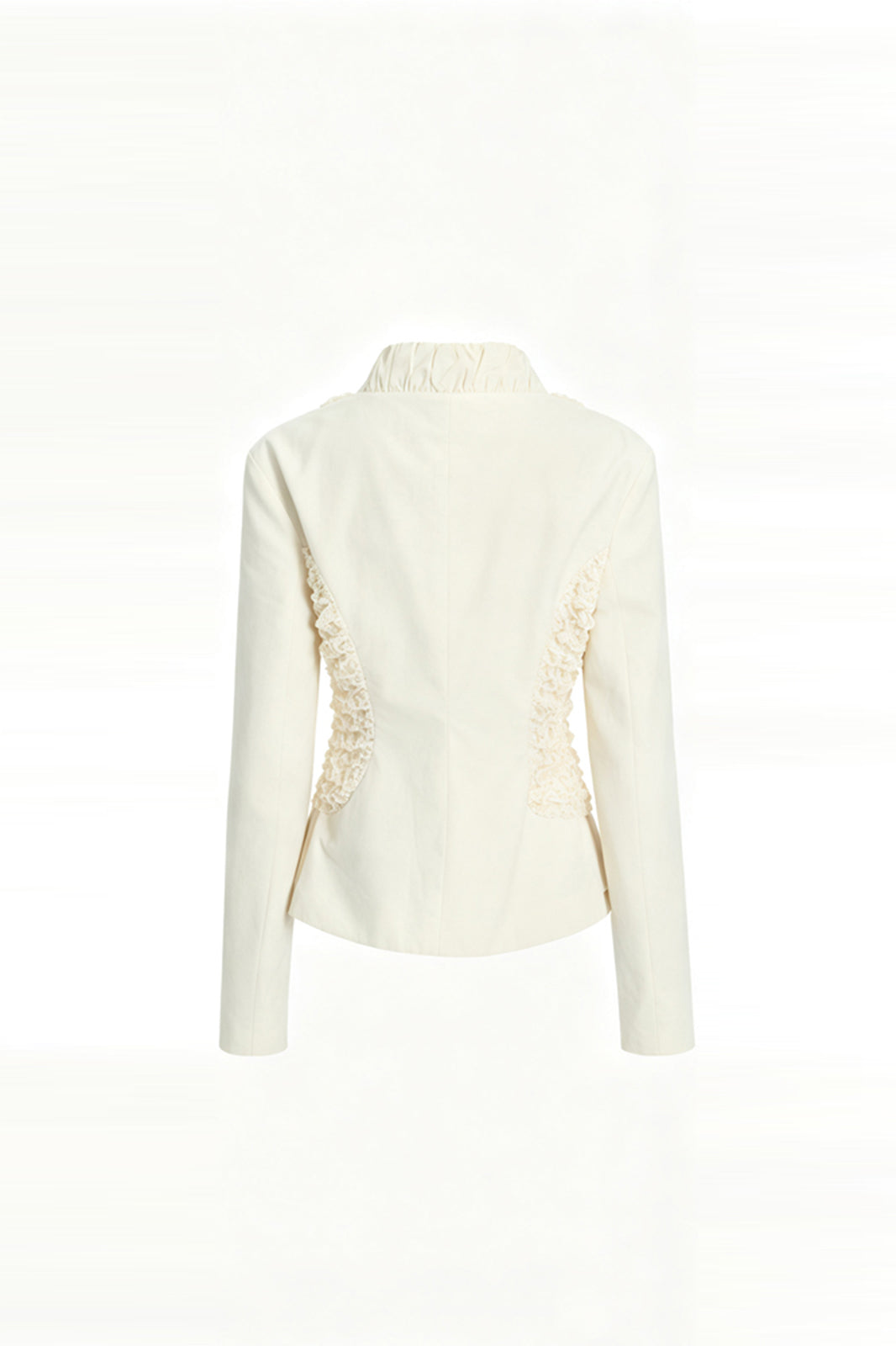 FAYCHUI Lace Spliced Crinkled Cinched-Waist V-Neck Jacket