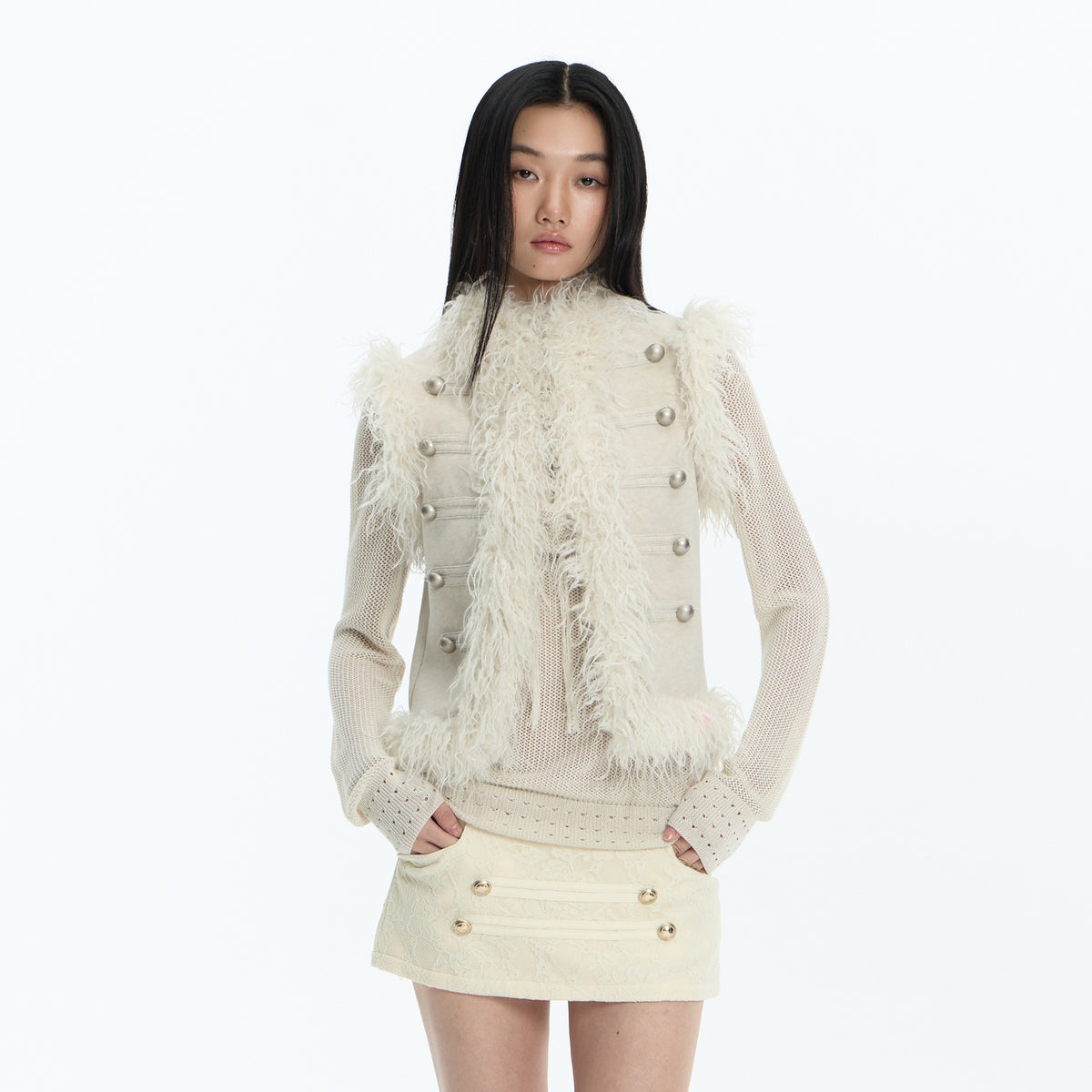 FAYCHUI Faux Fur Trim Button Vest