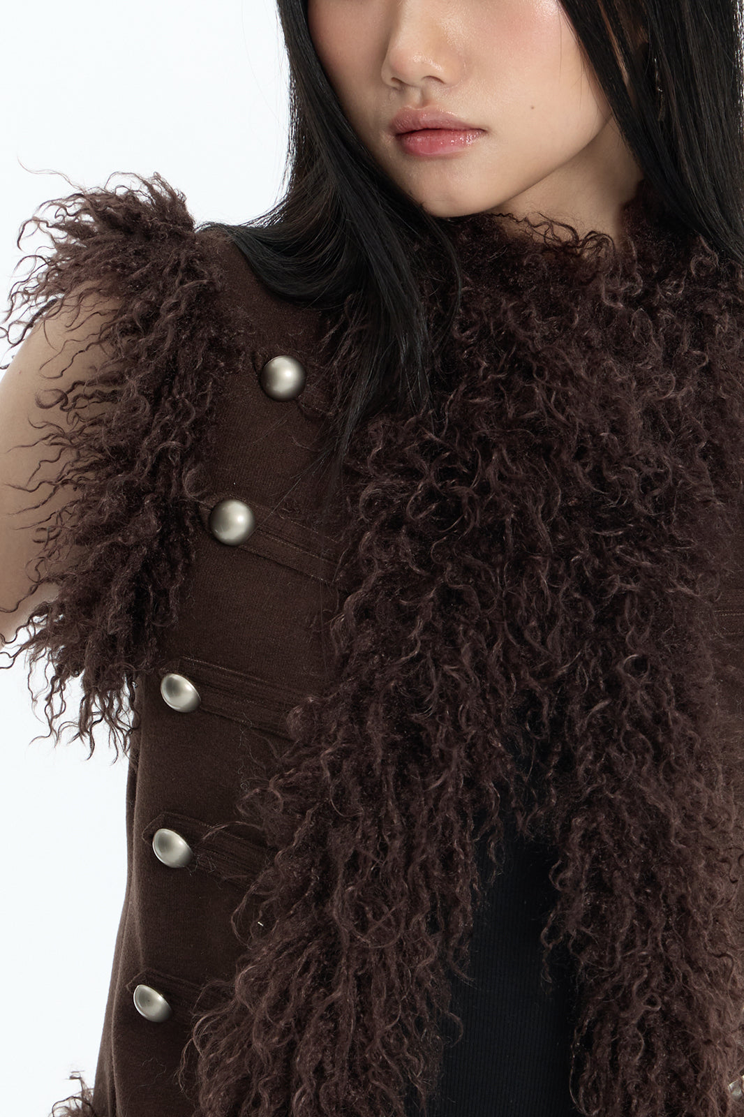 FAYCHUI Faux Fur Trim Button Vest