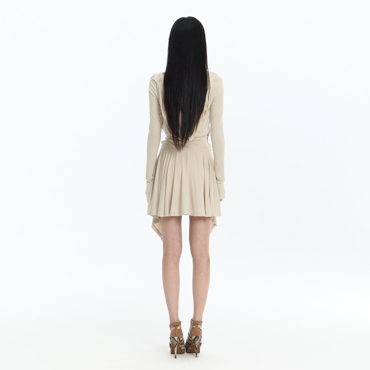 FAYCHUI Studded Crossover Long-Sleeve Dress