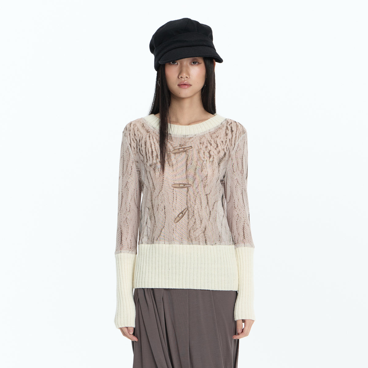 FAYCHUI Ribbed Cable-Print Wool-Blend Sweater