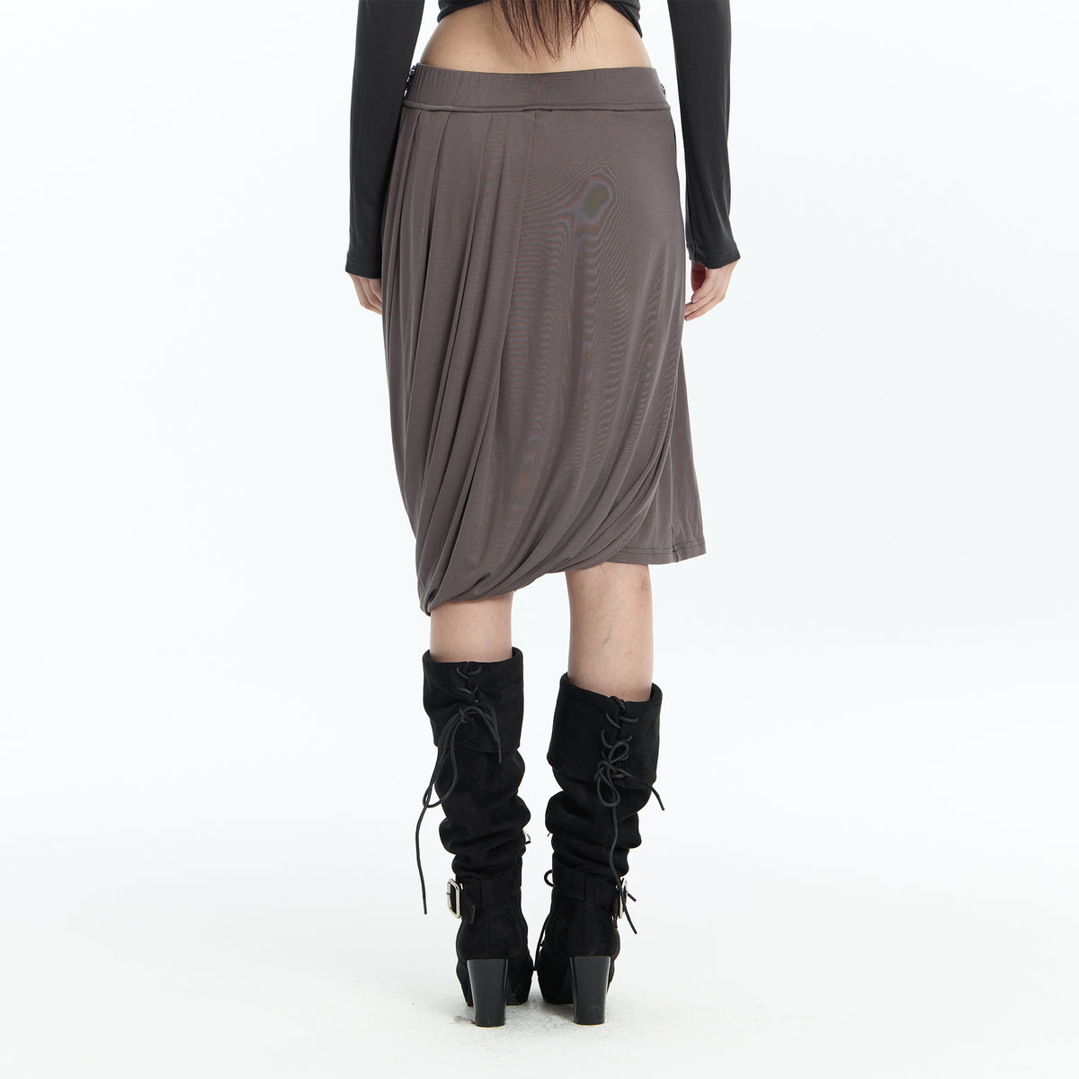 FAYCHUI Diamond Waist Draped Midi Skirt