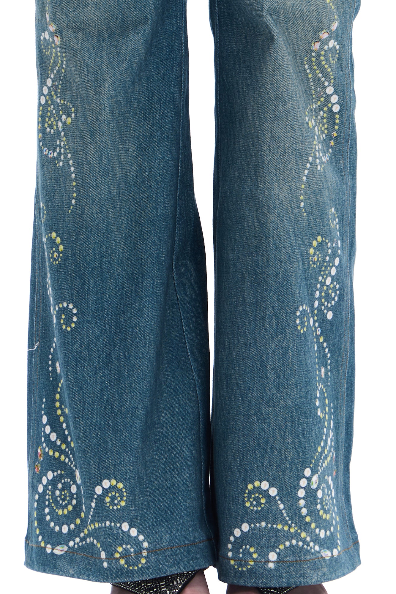 FAYCHUI Diamond-Embellished Washed Flared Jeans