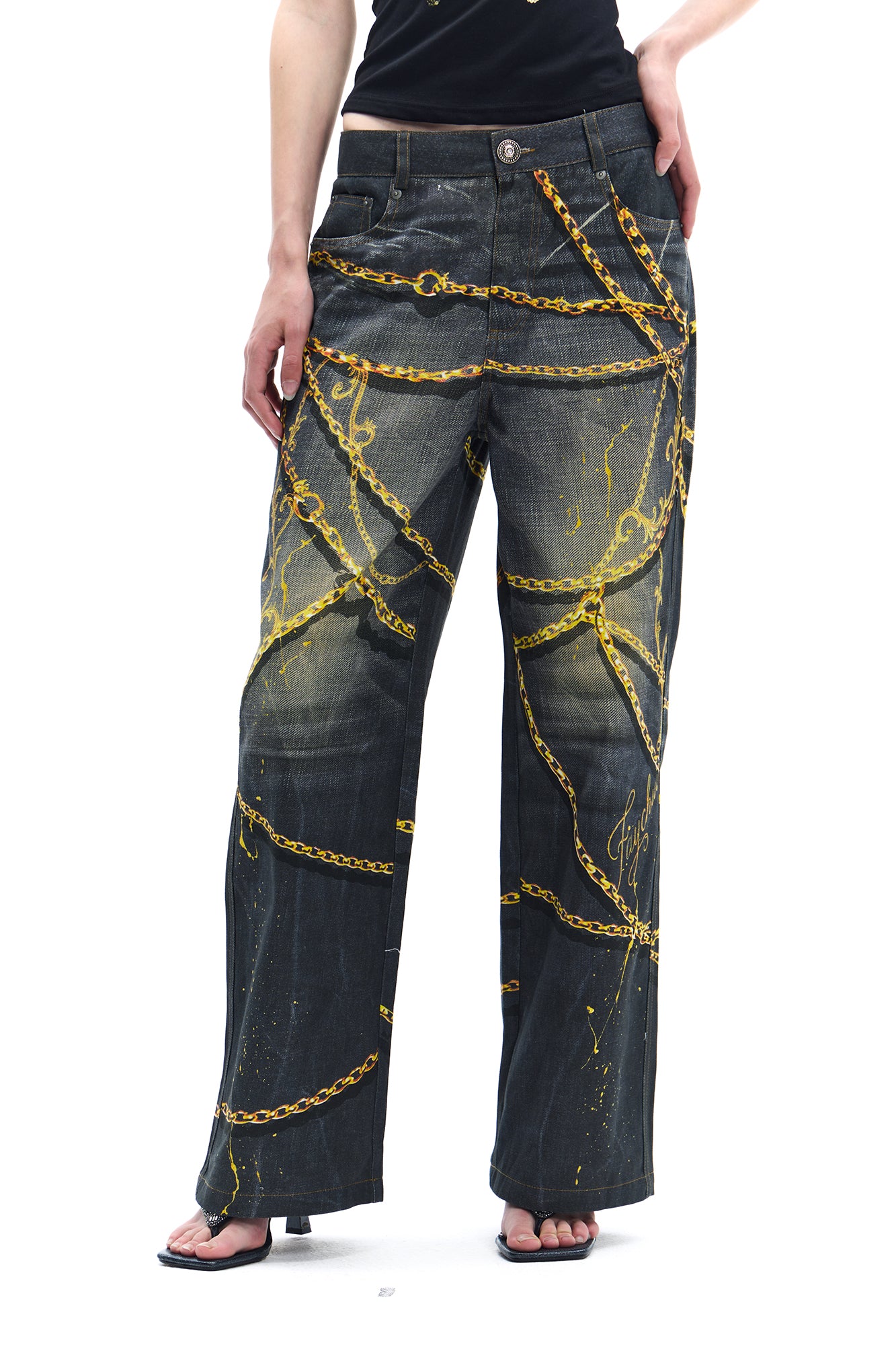 FAYCHUI Chain Graphic Wide-Leg Jeans