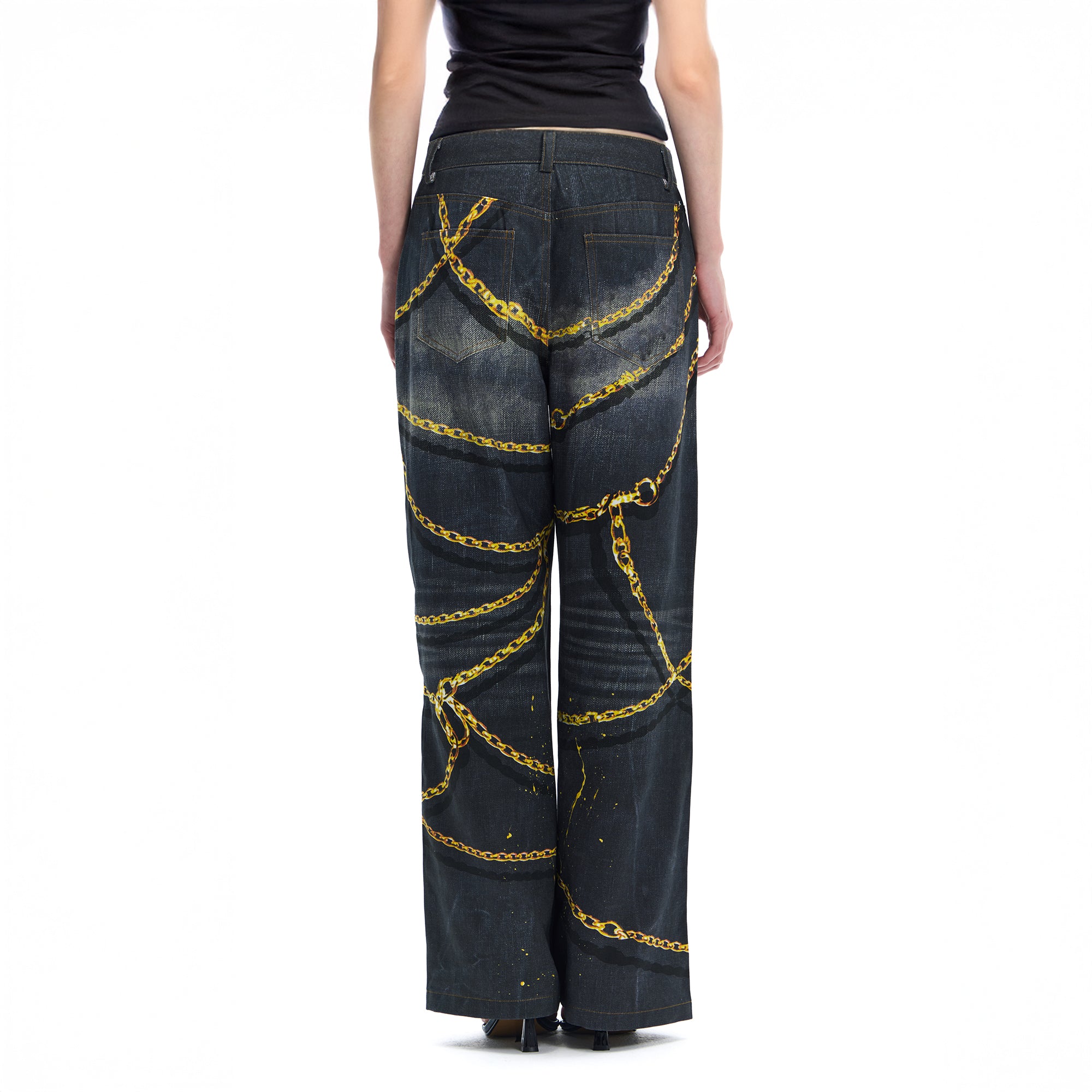 FAYCHUI Chain Graphic Wide-Leg Jeans