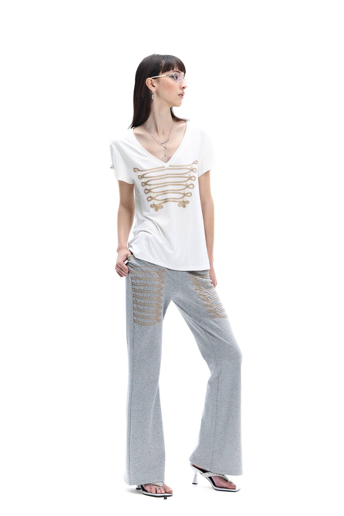 FAYCHUI Military Braid Flared Pants
