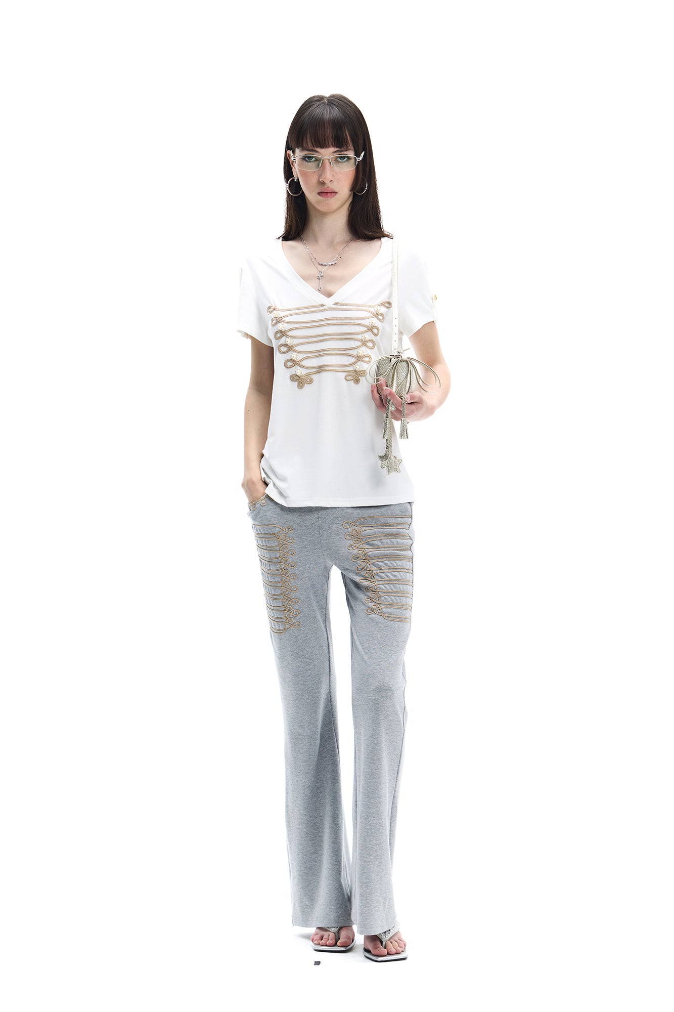 FAYCHUI Military Braid Flared Pants