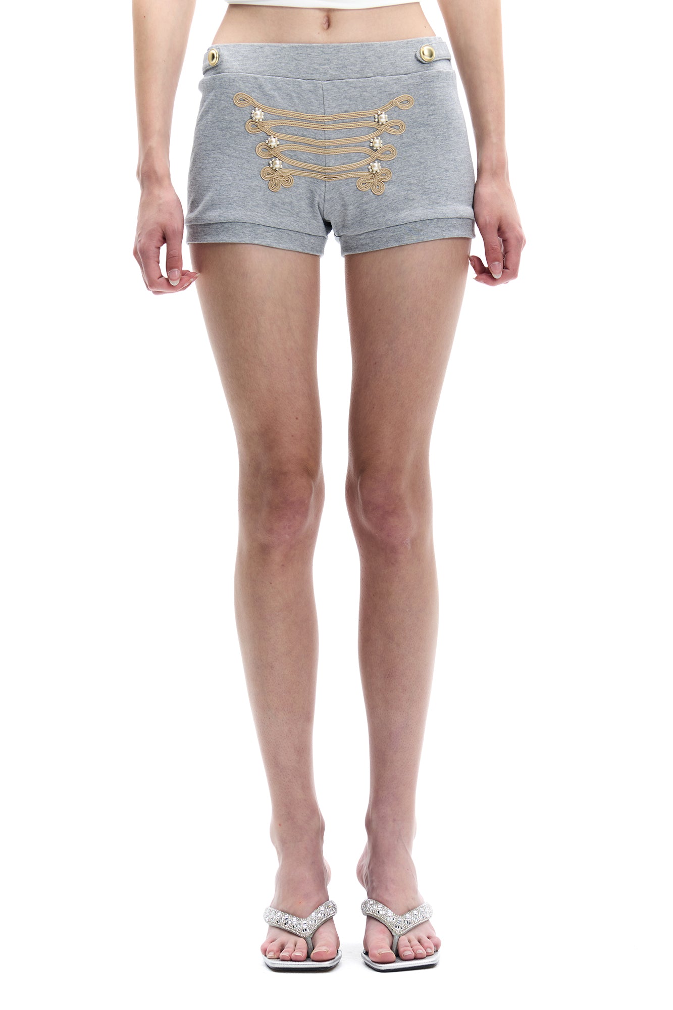 FAYCHUI Pearl-Embellished Braided Hot Shorts