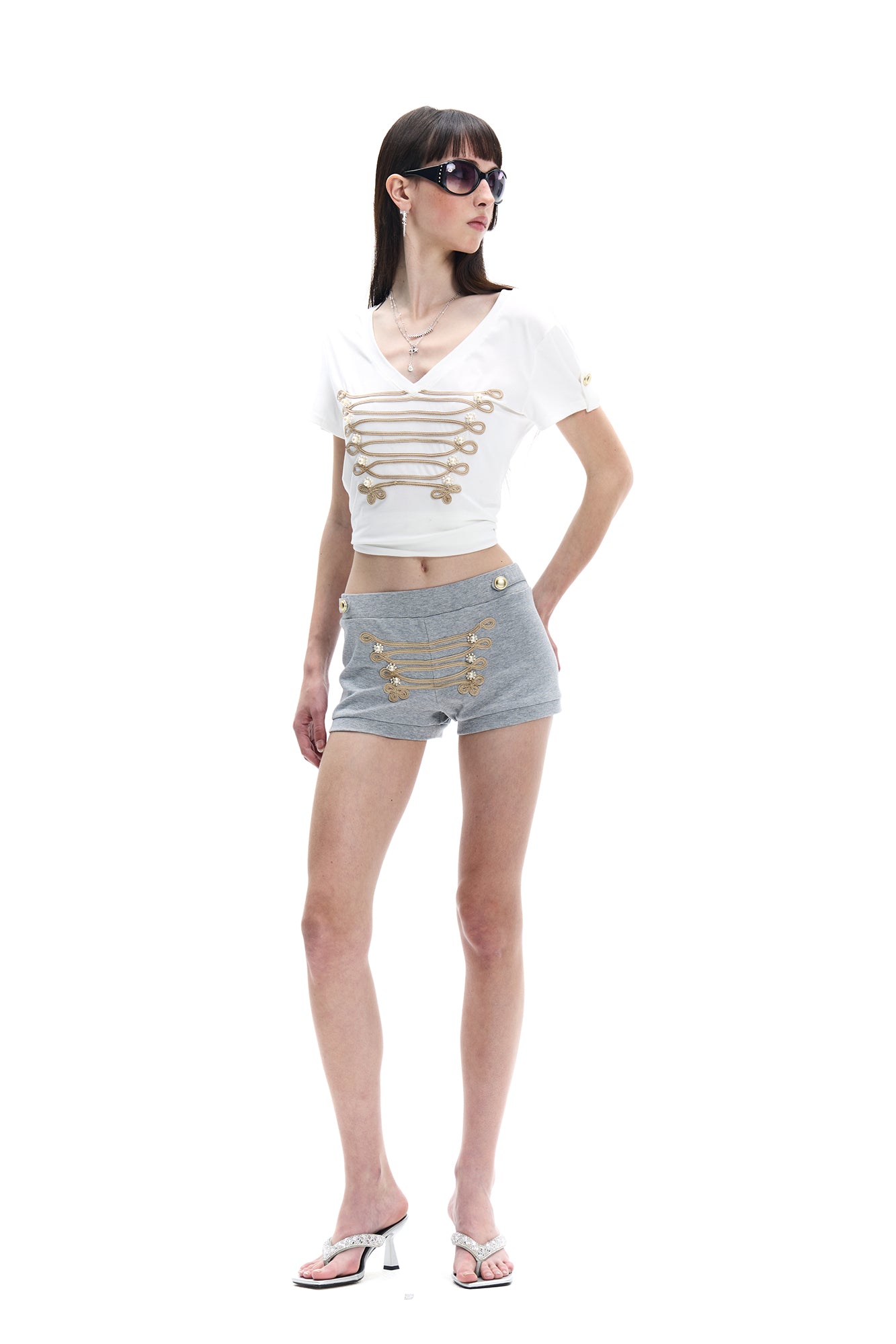 FAYCHUI Pearl-Embellished Braided Hot Shorts