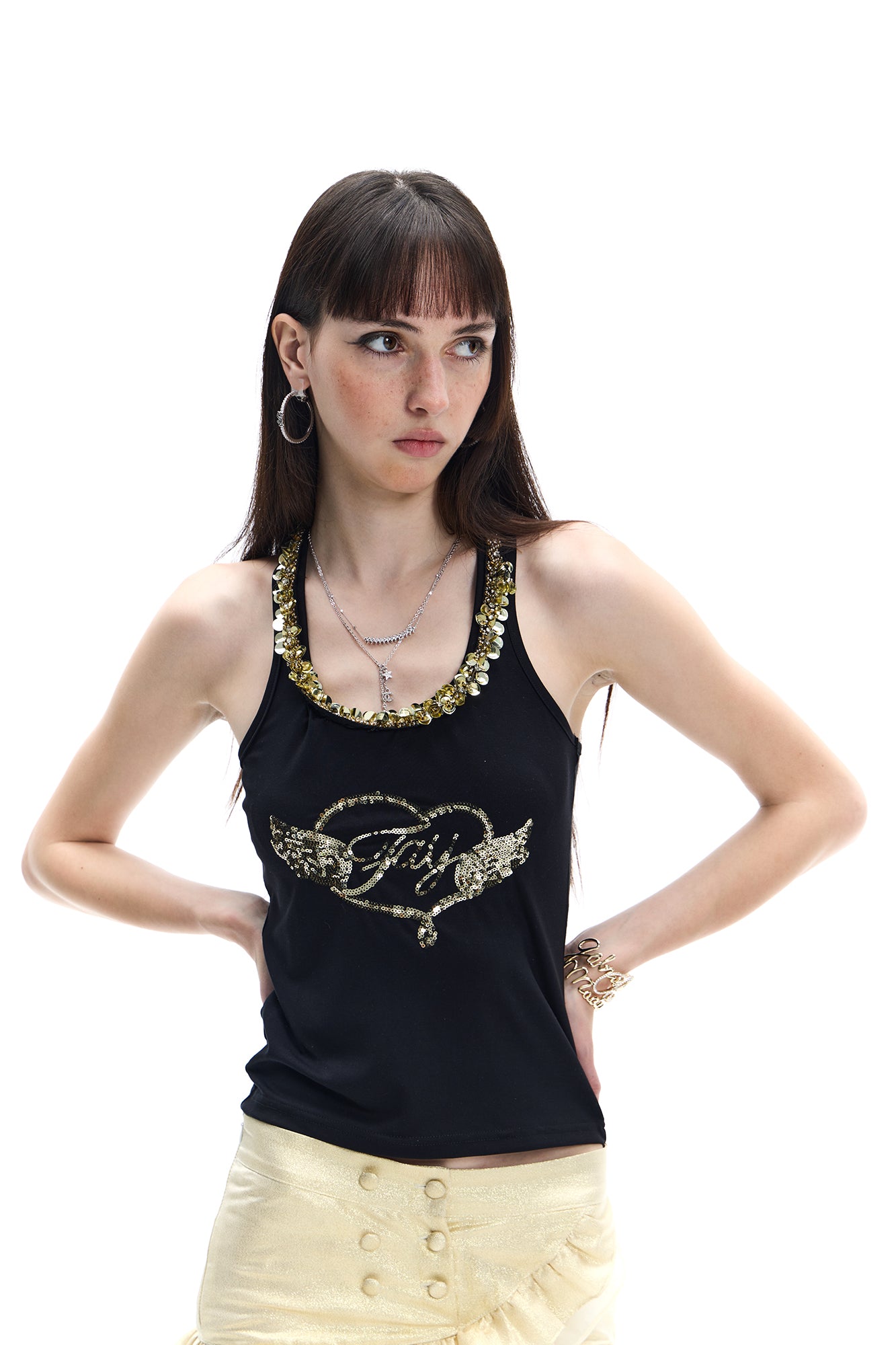 FAYCHUI Sequin Wing Halter Tank Top