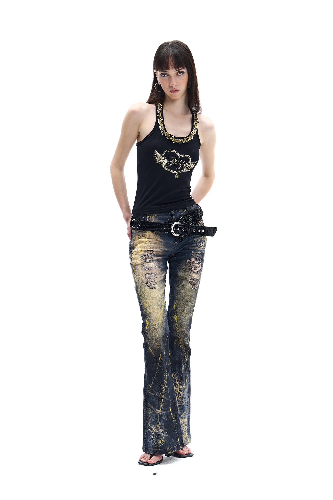 FAYCHUI Sequin Wing Halter Tank Top