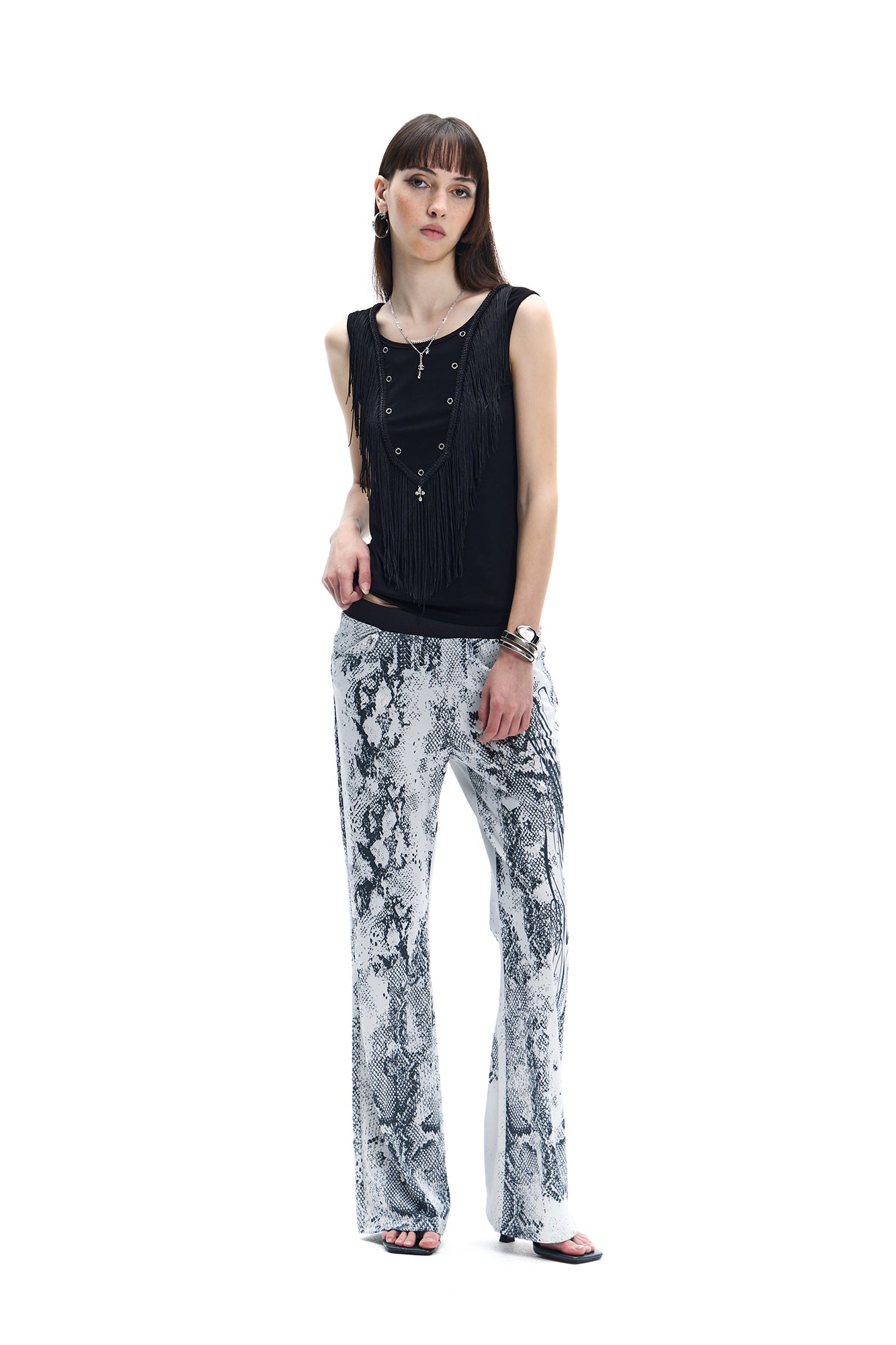 FAYCHUI Fringe Grommet Wool-Blend Tank Top