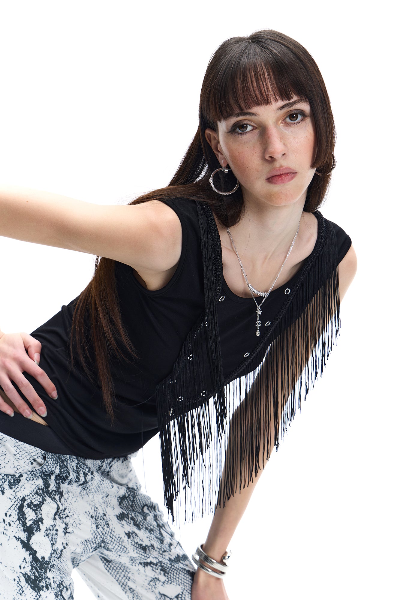 FAYCHUI Fringe Grommet Wool-Blend Tank Top
