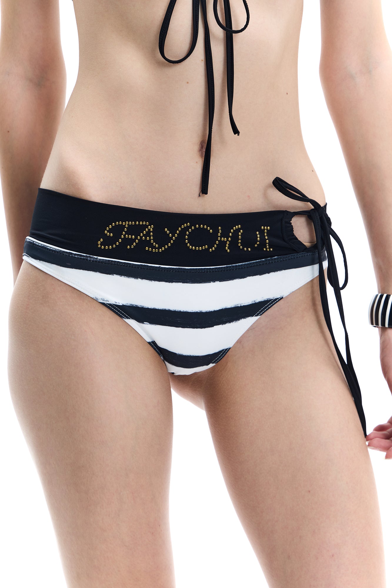 FAYCHUI Retro Stripe Studded Bikini Set