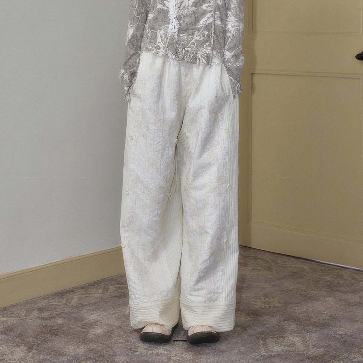 SENSELF Striped Detachable Bow Wide-Leg Pants
