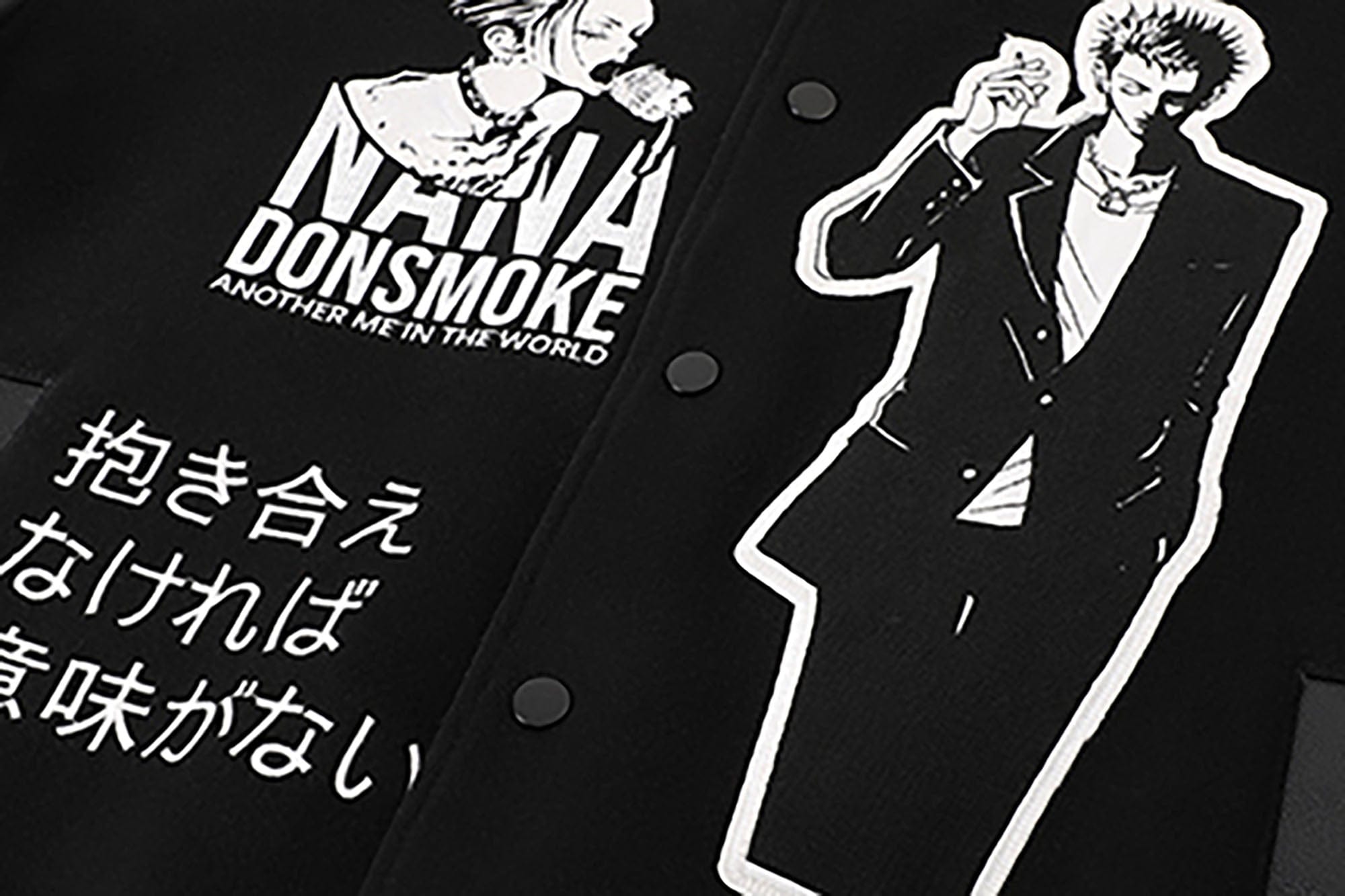 DONSMOKE × NANA PU Panel Anime Patch Varsity Jacket, premium urban and streetwear designers apparel on PROJECTISR.com, DONSMOKE × NANA