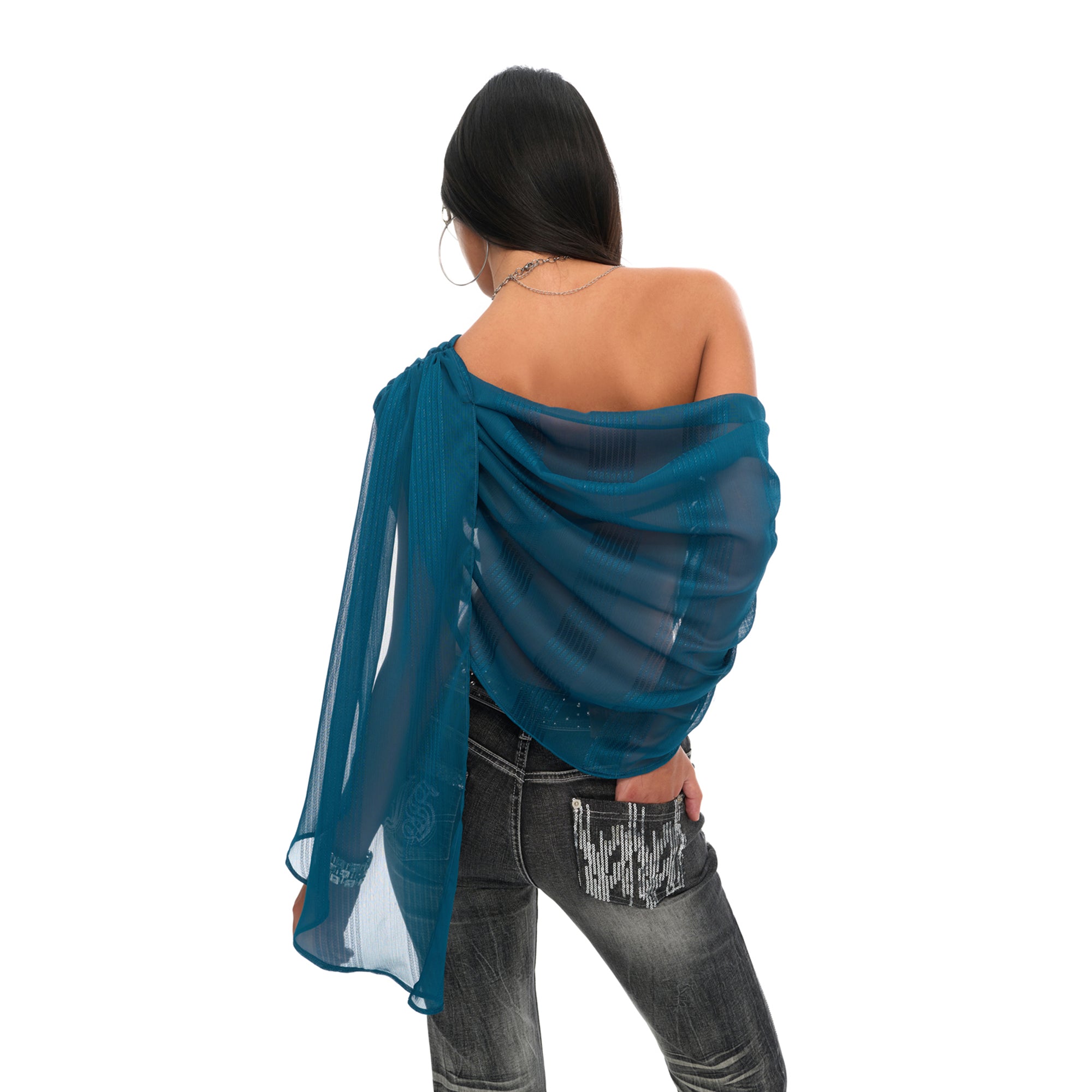 JYOSEI Ruched Off-Shoulder Diamond Tank Top