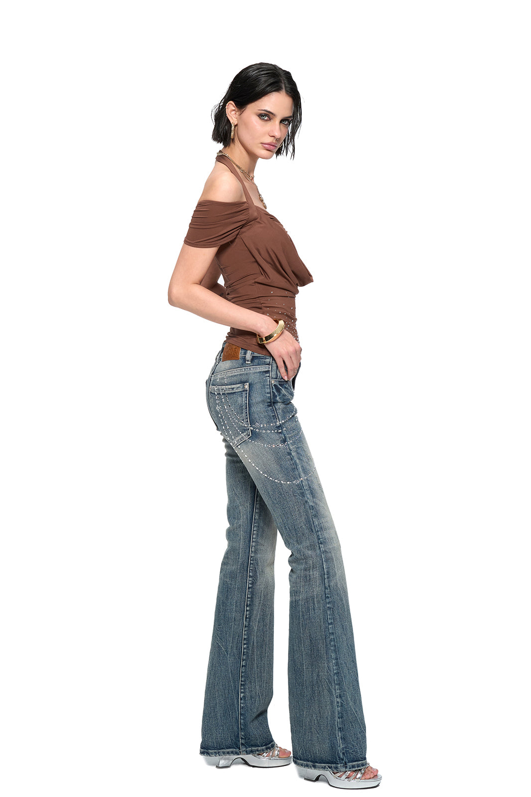 JYOSEI Draped Diamond Flared Jeans