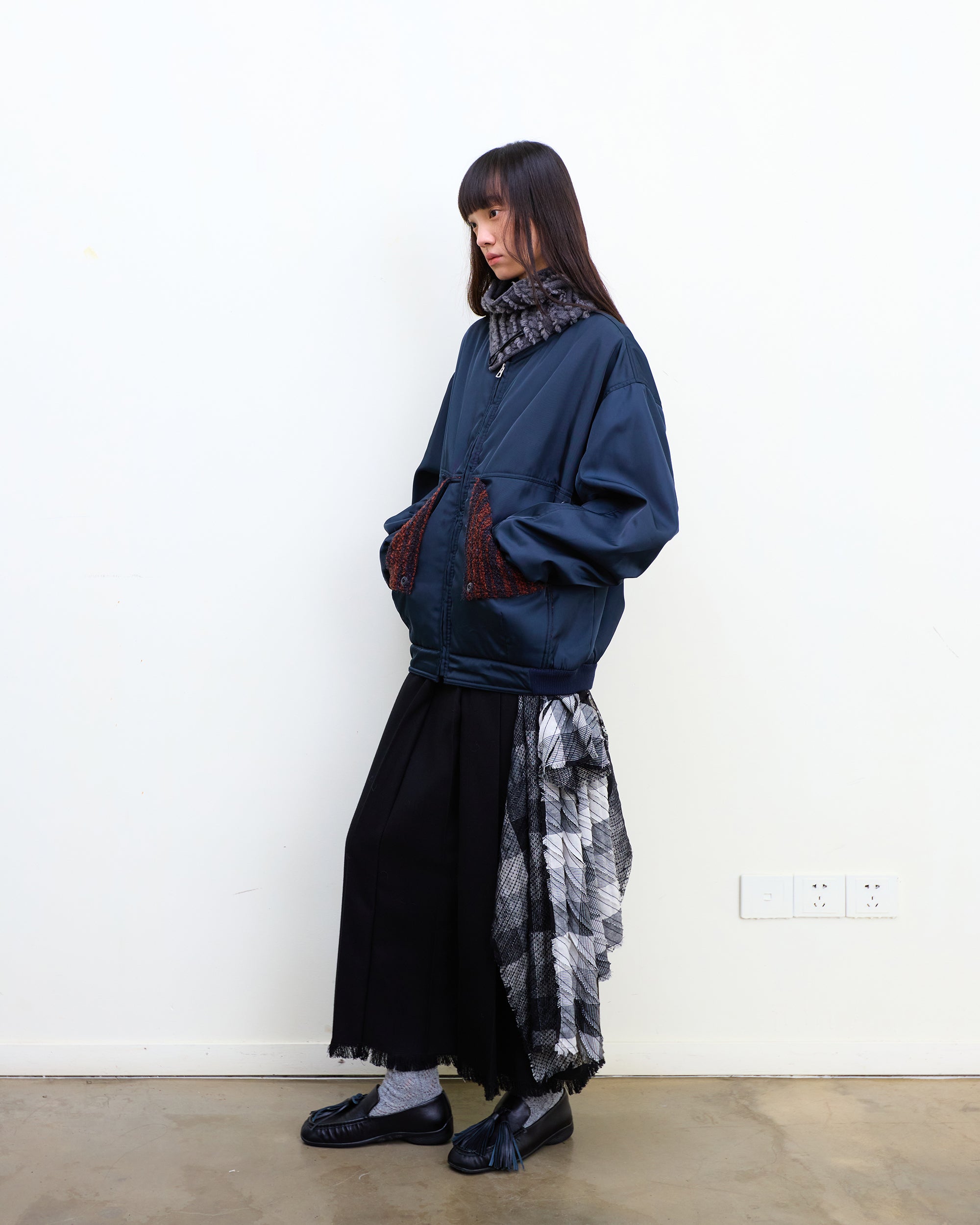 NEVERSEEZ Detachable Plaid Sash Spliced Pleated Maxi Skirt