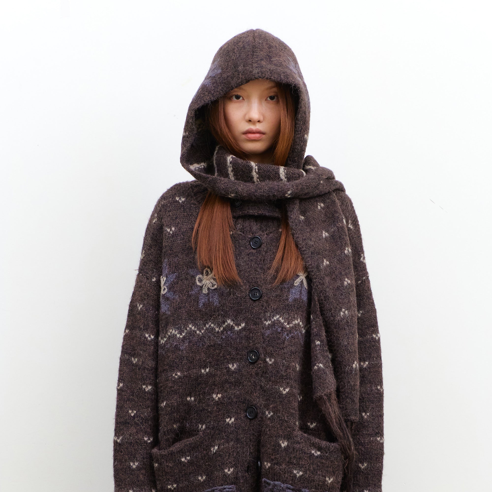 NEVERSEEZ Floral Jacquard Merino Wool-Blend Cardigan