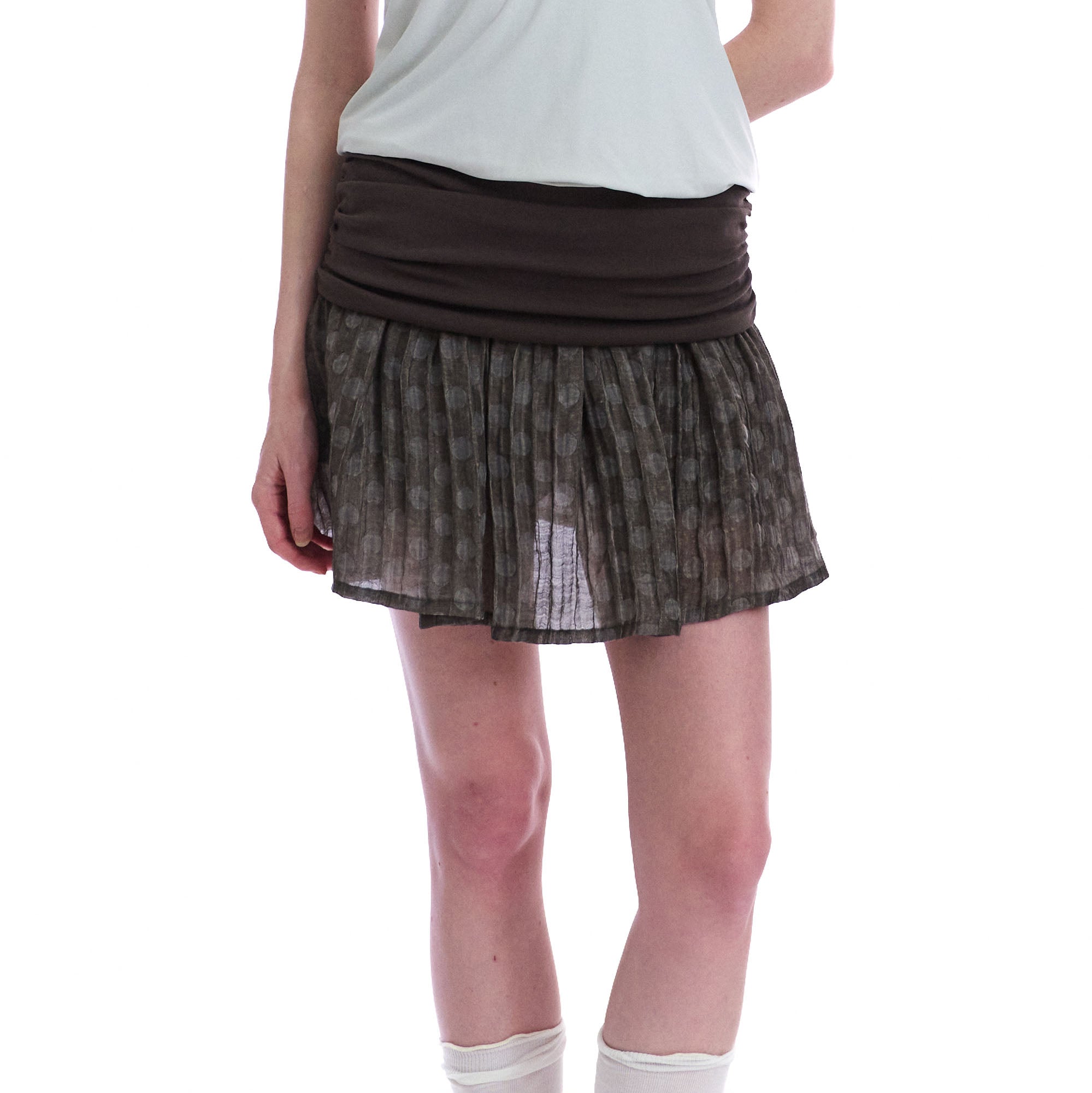 NEVERSEEZ Ruched Waist Crinkled Panel Linen-Blend Skirt