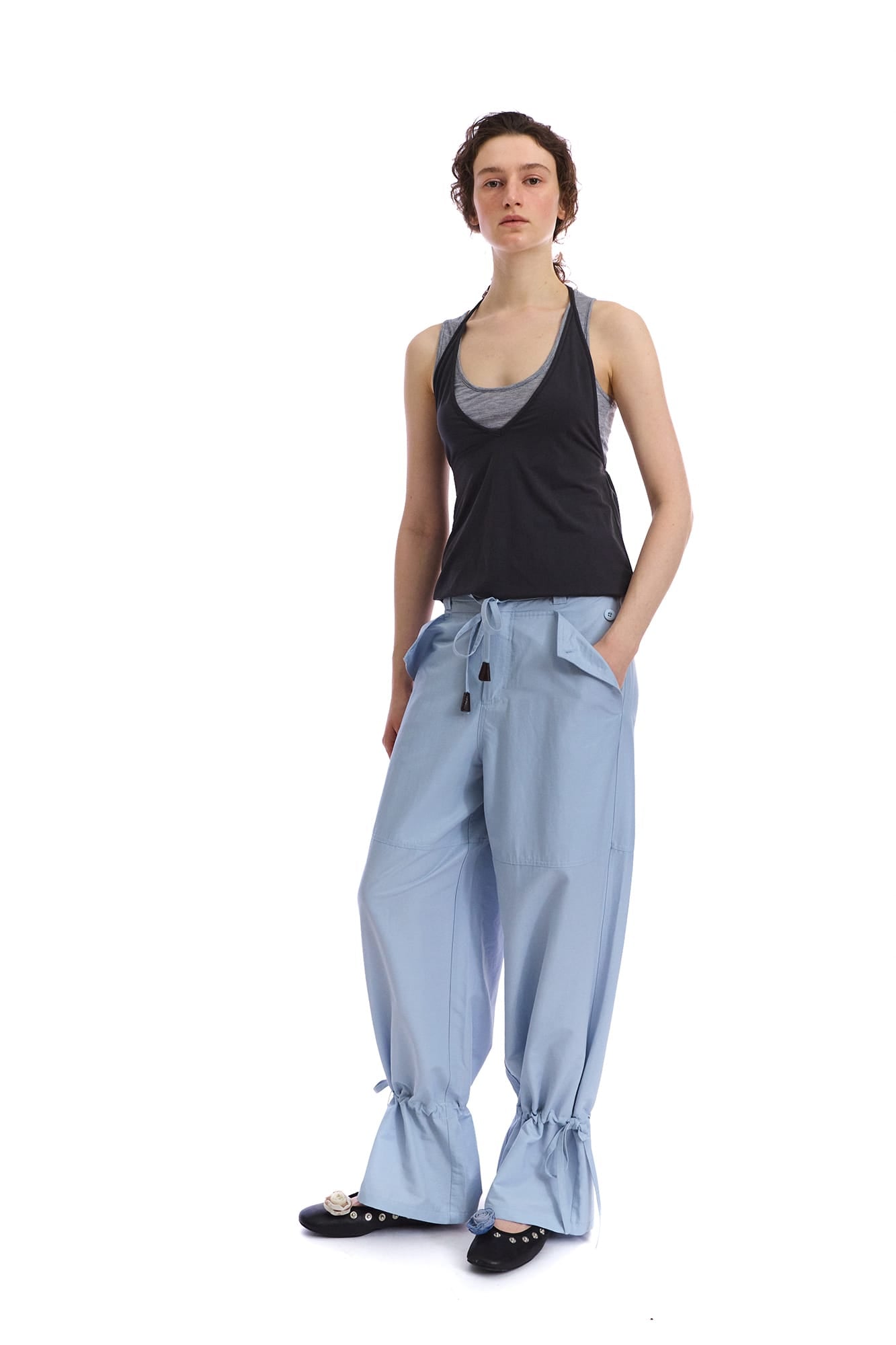NEVERSEEZ Drawstring Wide-Leg Ruched-Cuff Parachute Pants