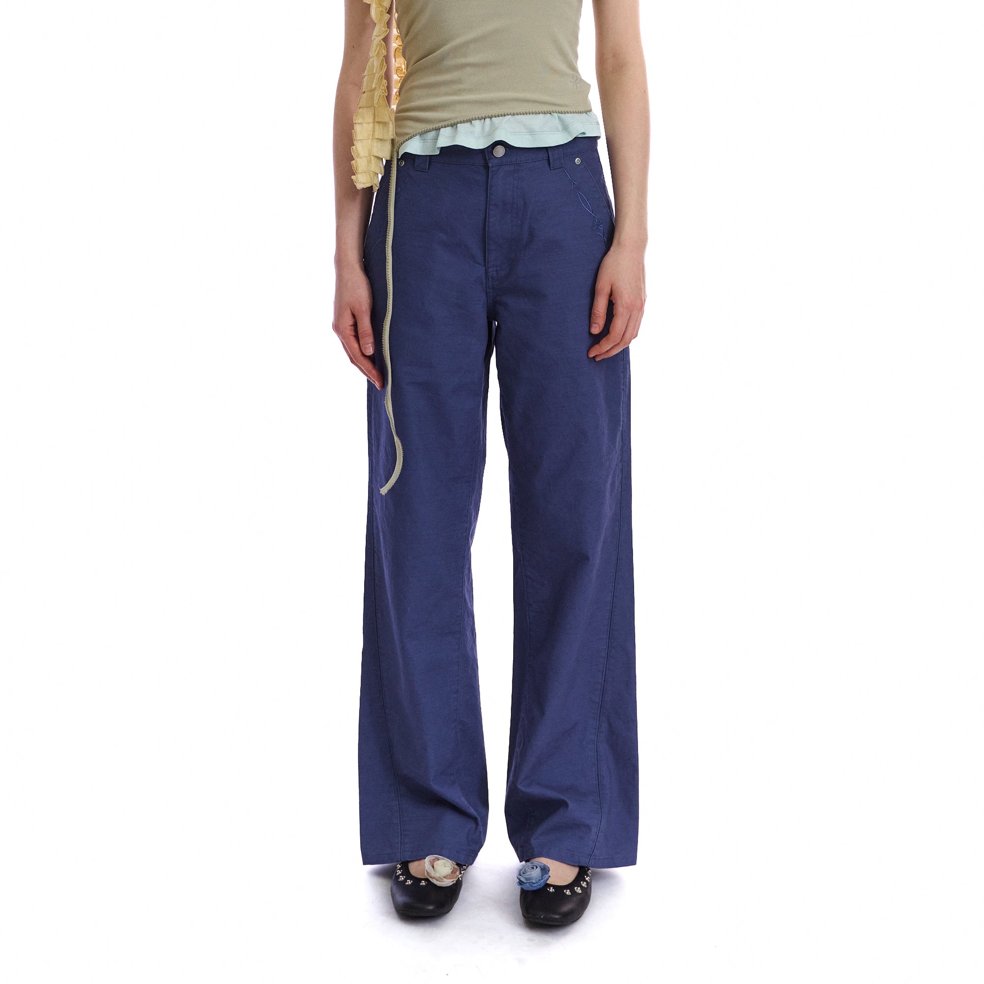 NEVERSEEZ Embroidered Utility Straight-Leg Pants