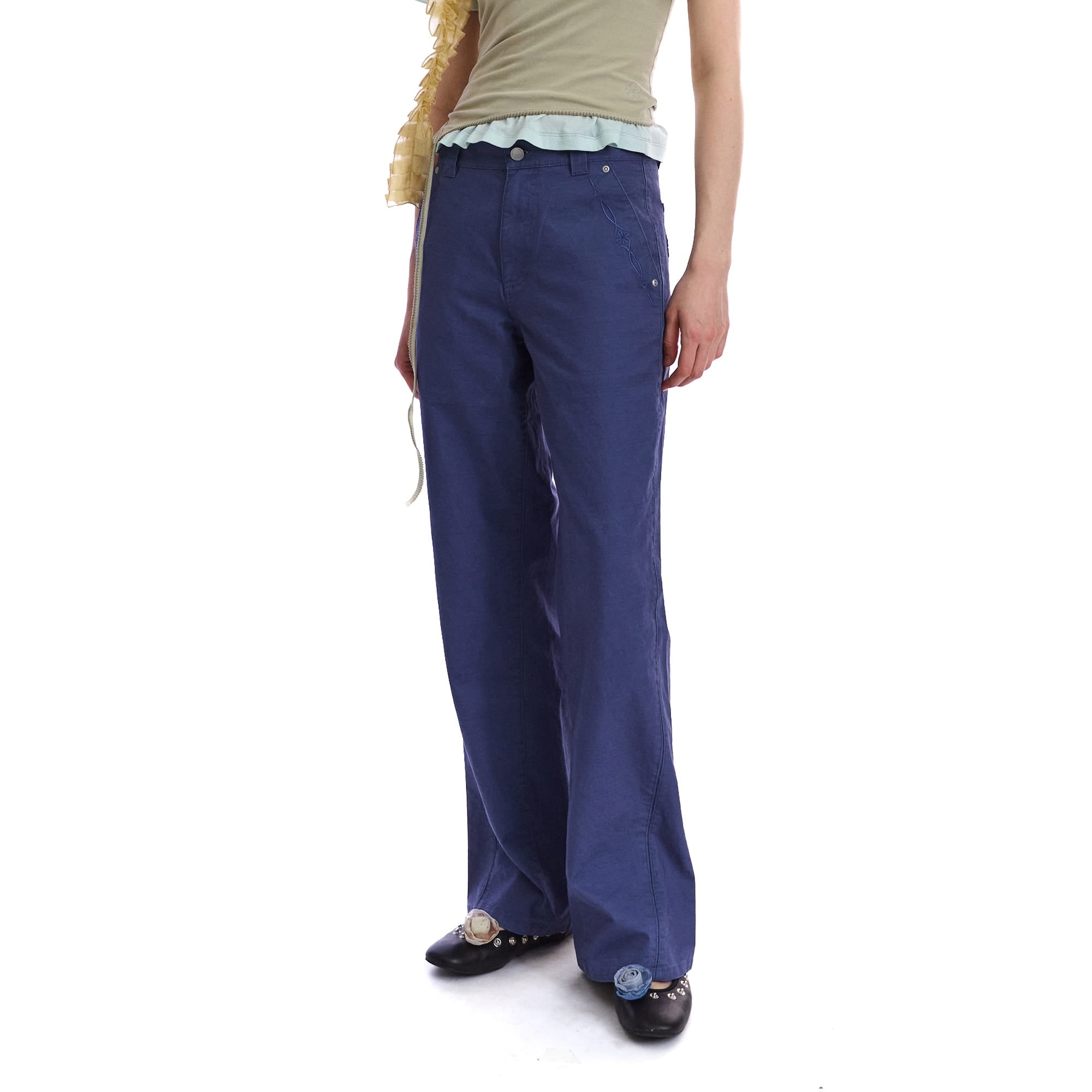 NEVERSEEZ Embroidered Utility Straight-Leg Pants