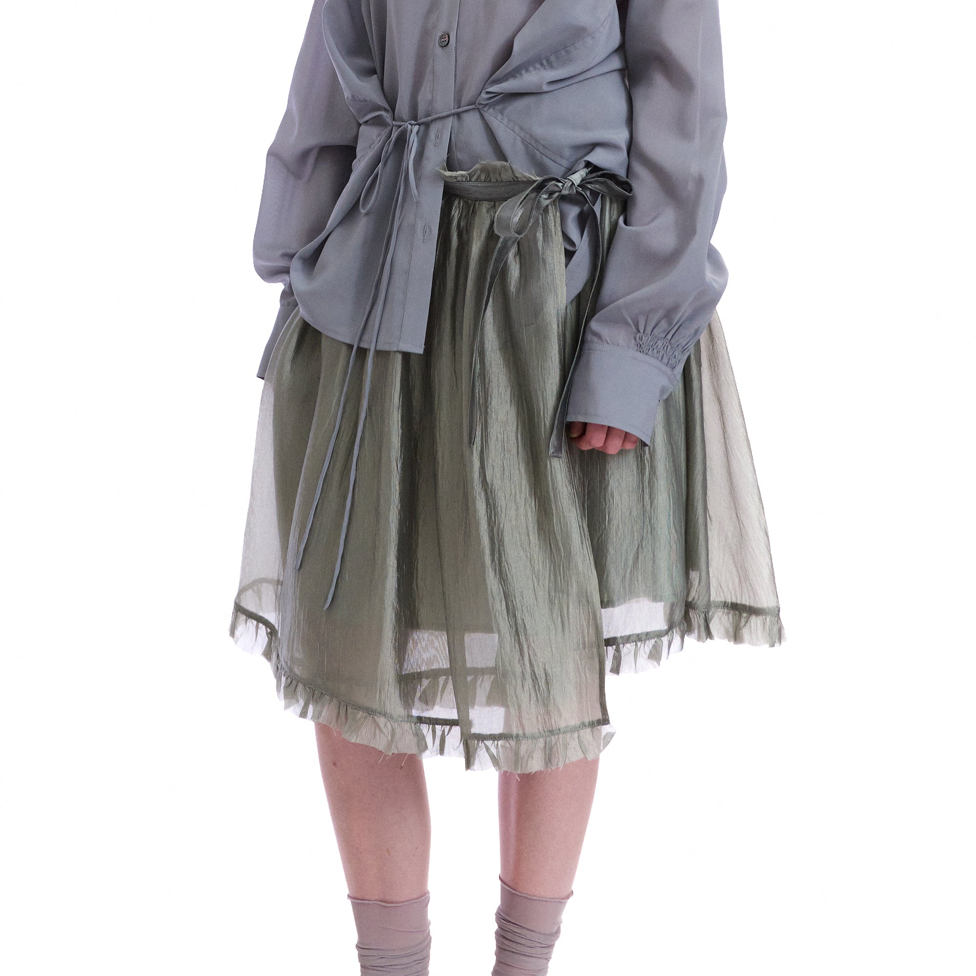 NEVERSEEZ Layered Sheer Ruffled Tie-Waist Skirt