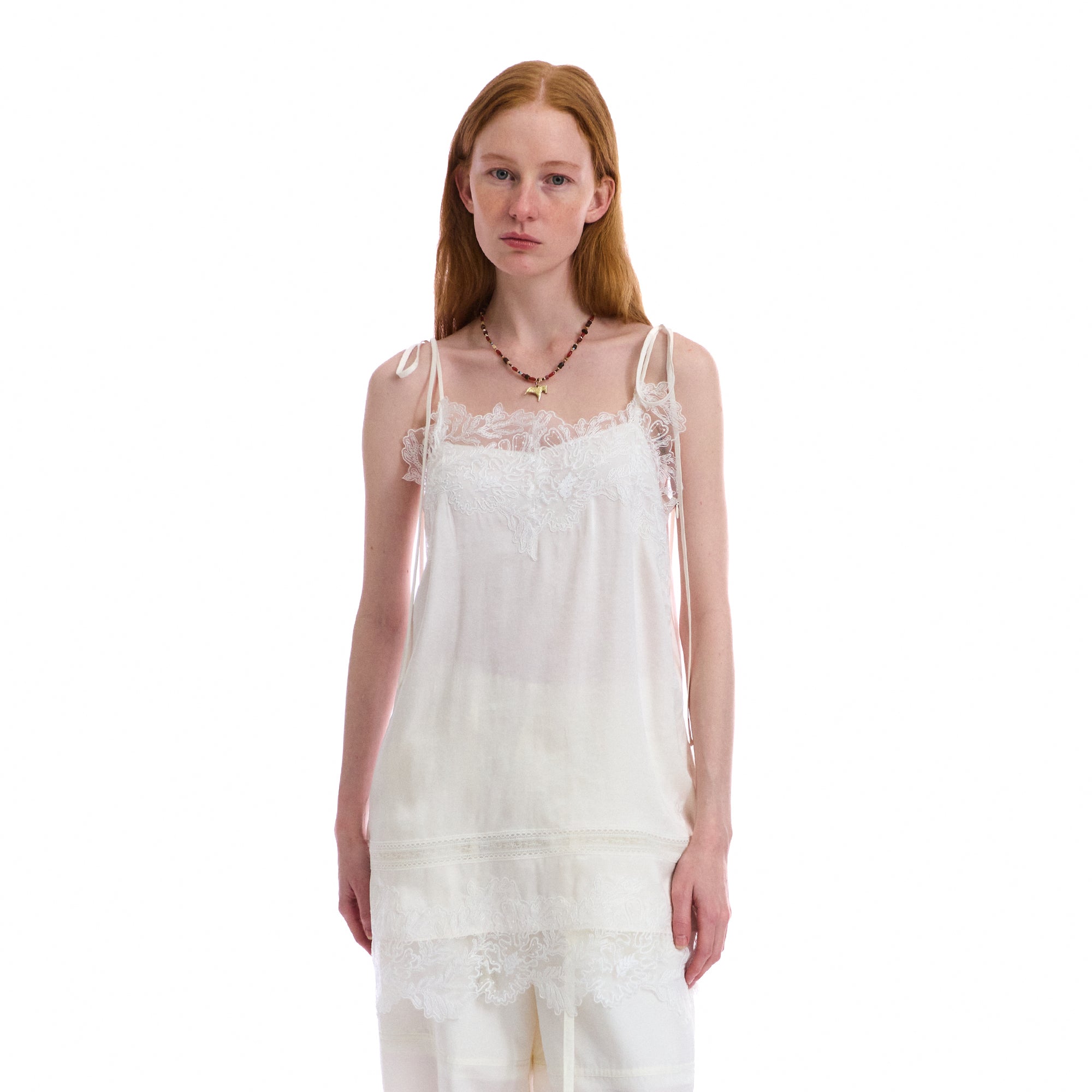 NEVERSEEZ Spliced Lace-Trim Tie-Strap Slip Dress