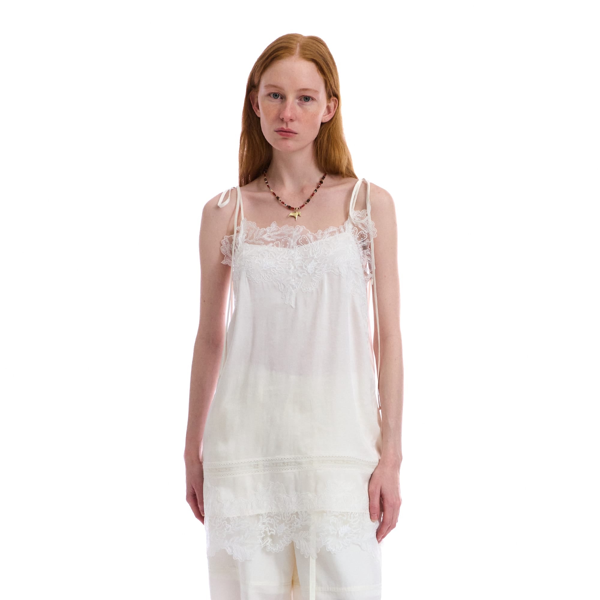 NEVERSEEZ Spliced Lace-Trim Tie-Strap Slip Dress